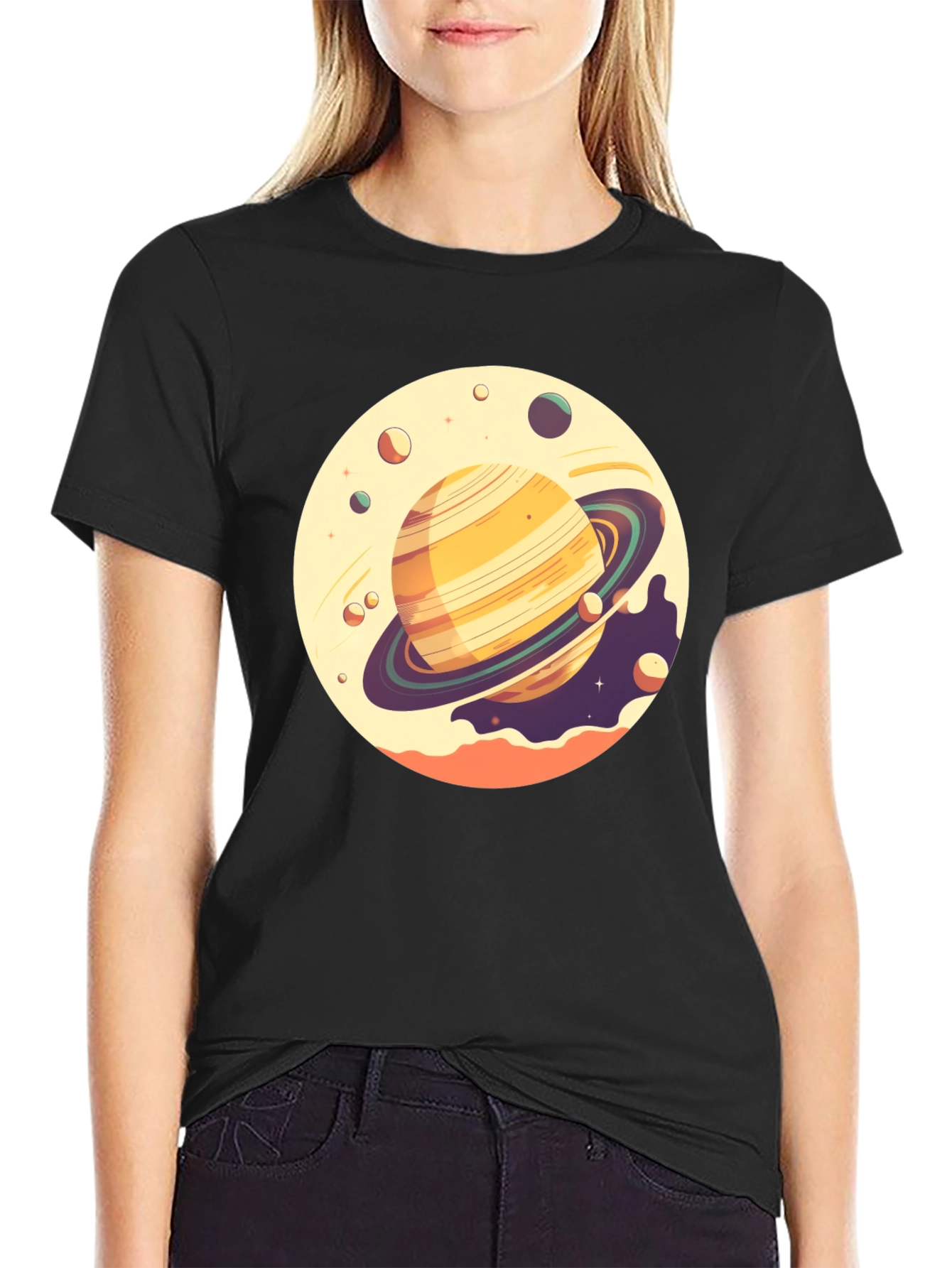 Saturn Graphic Tee - Black Cotton T-Shirt