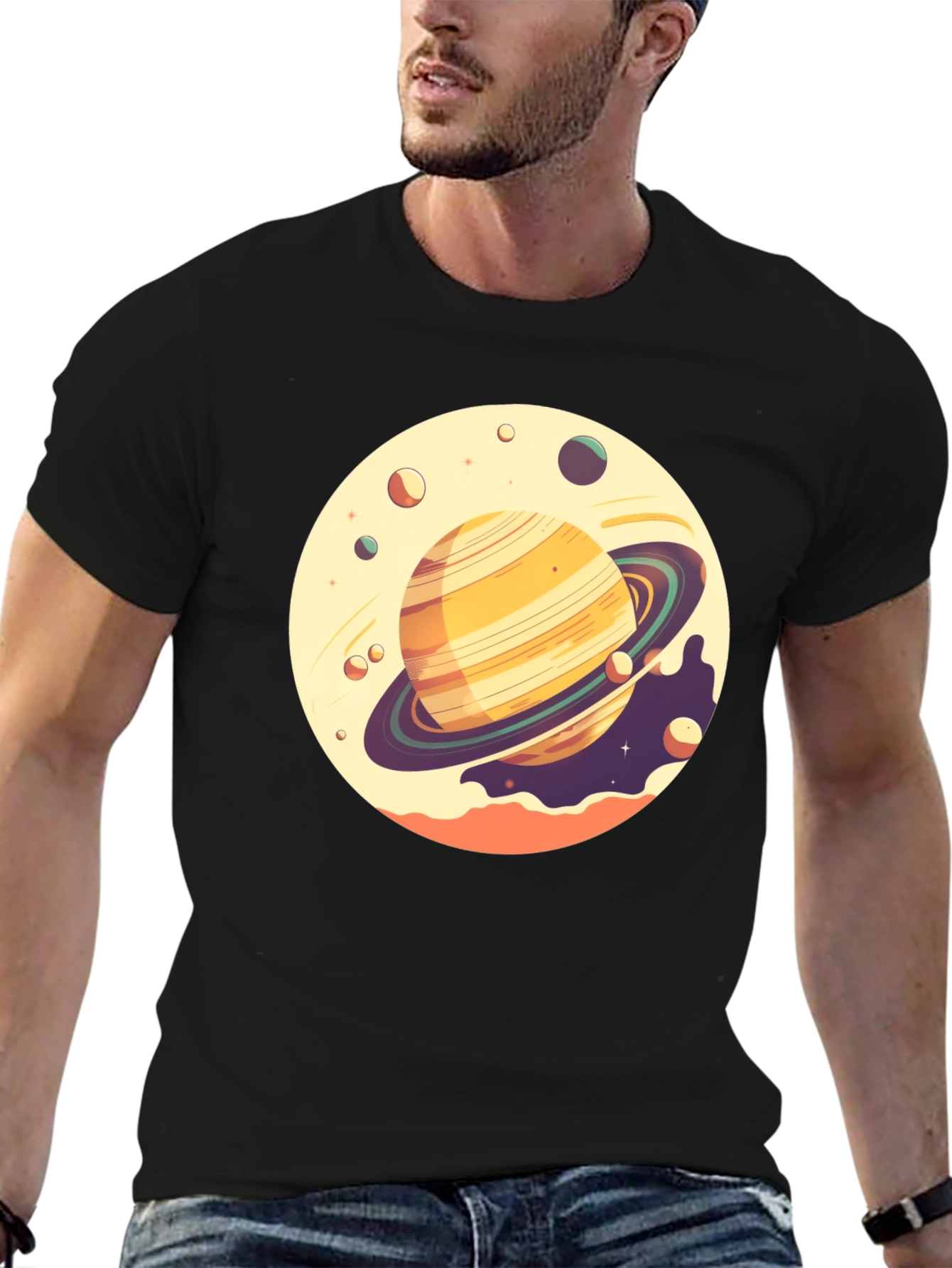 Saturn Graphic Tee - Black Cotton T-Shirt