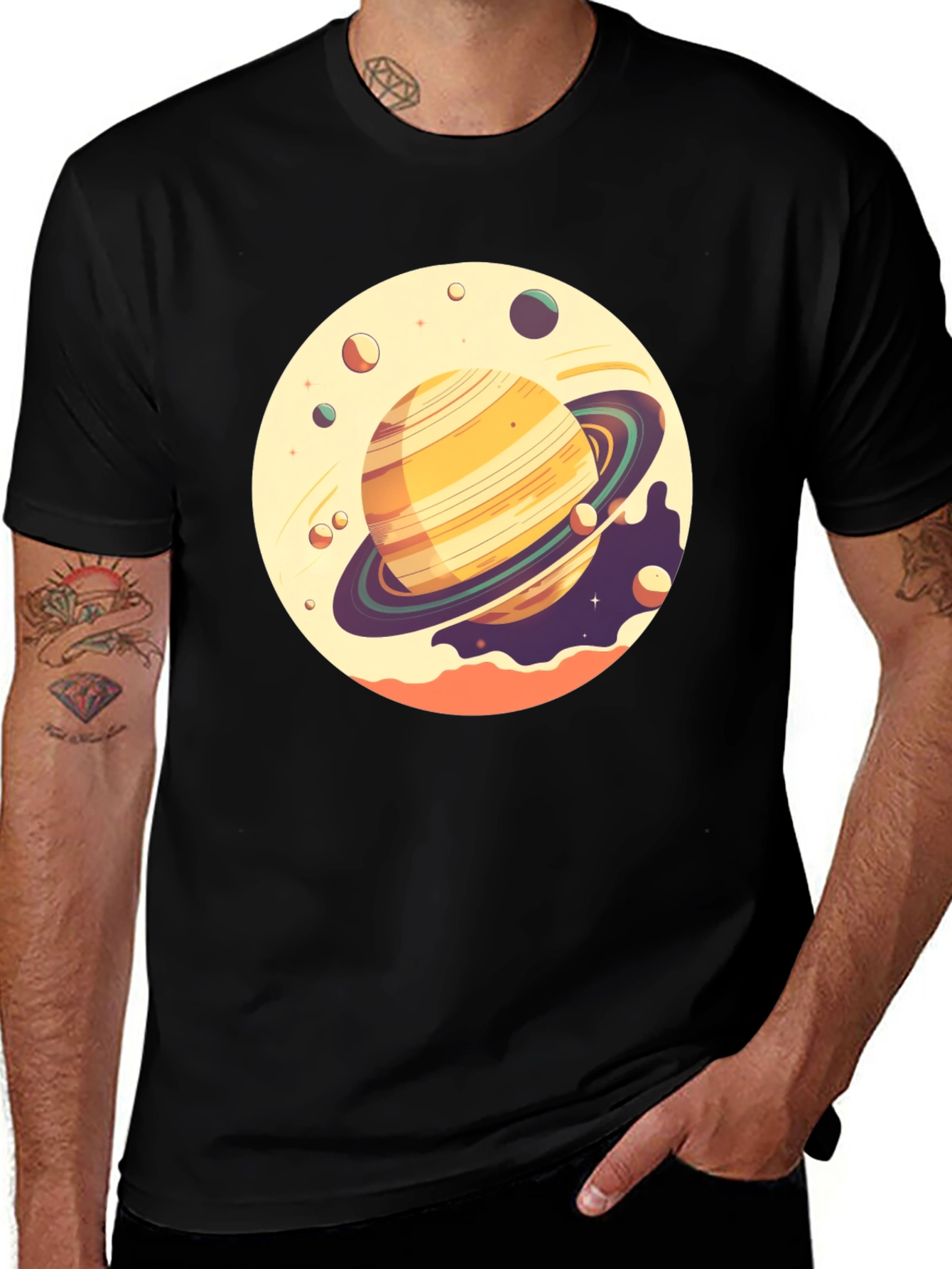 Saturn Graphic Tee - Black Cotton T-Shirt