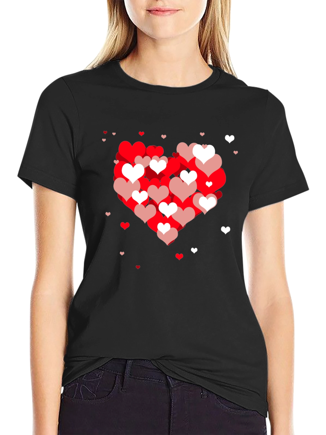 Heart Pattern Black T-Shirt