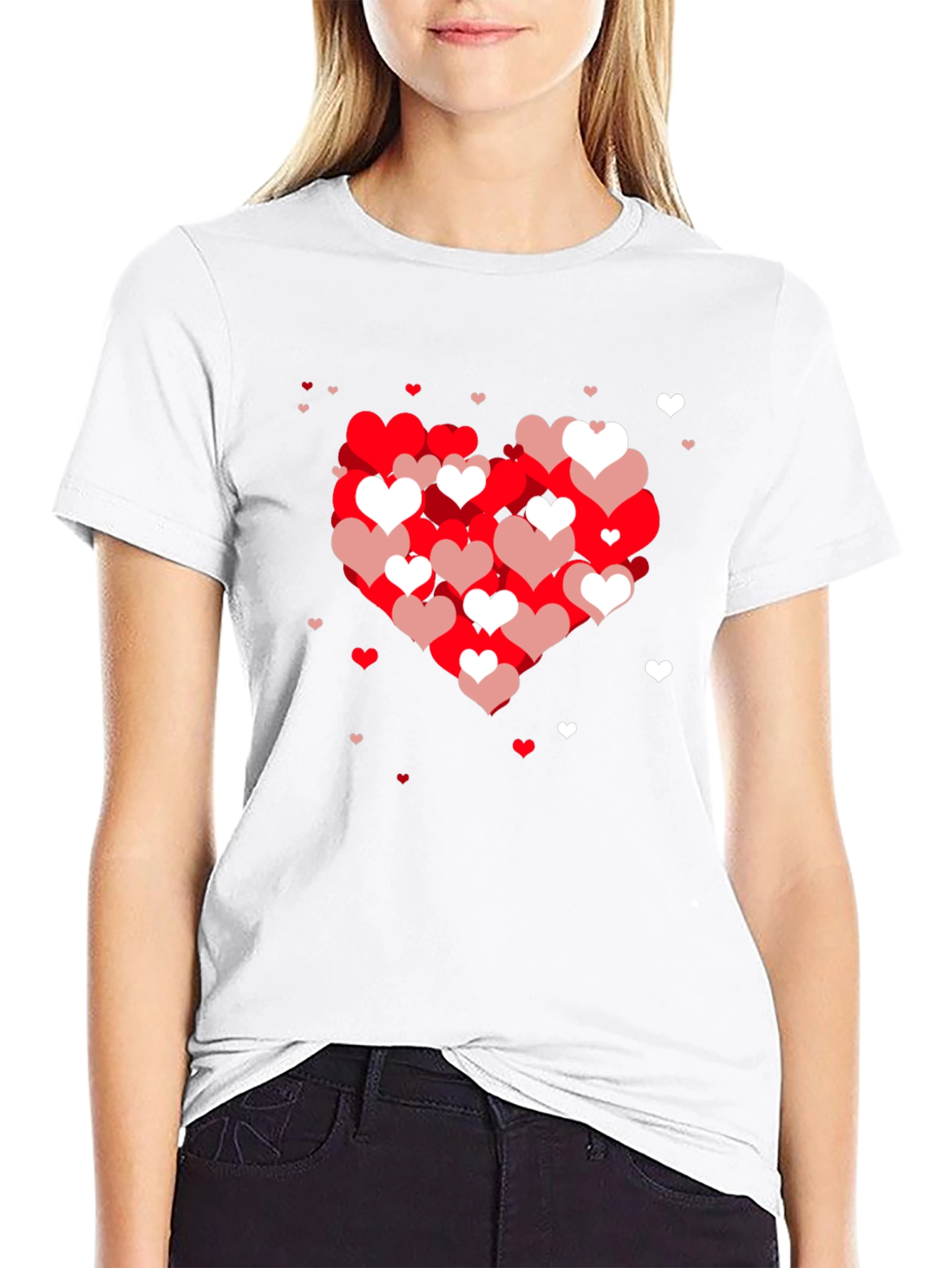 Heart Pattern Black T-Shirt