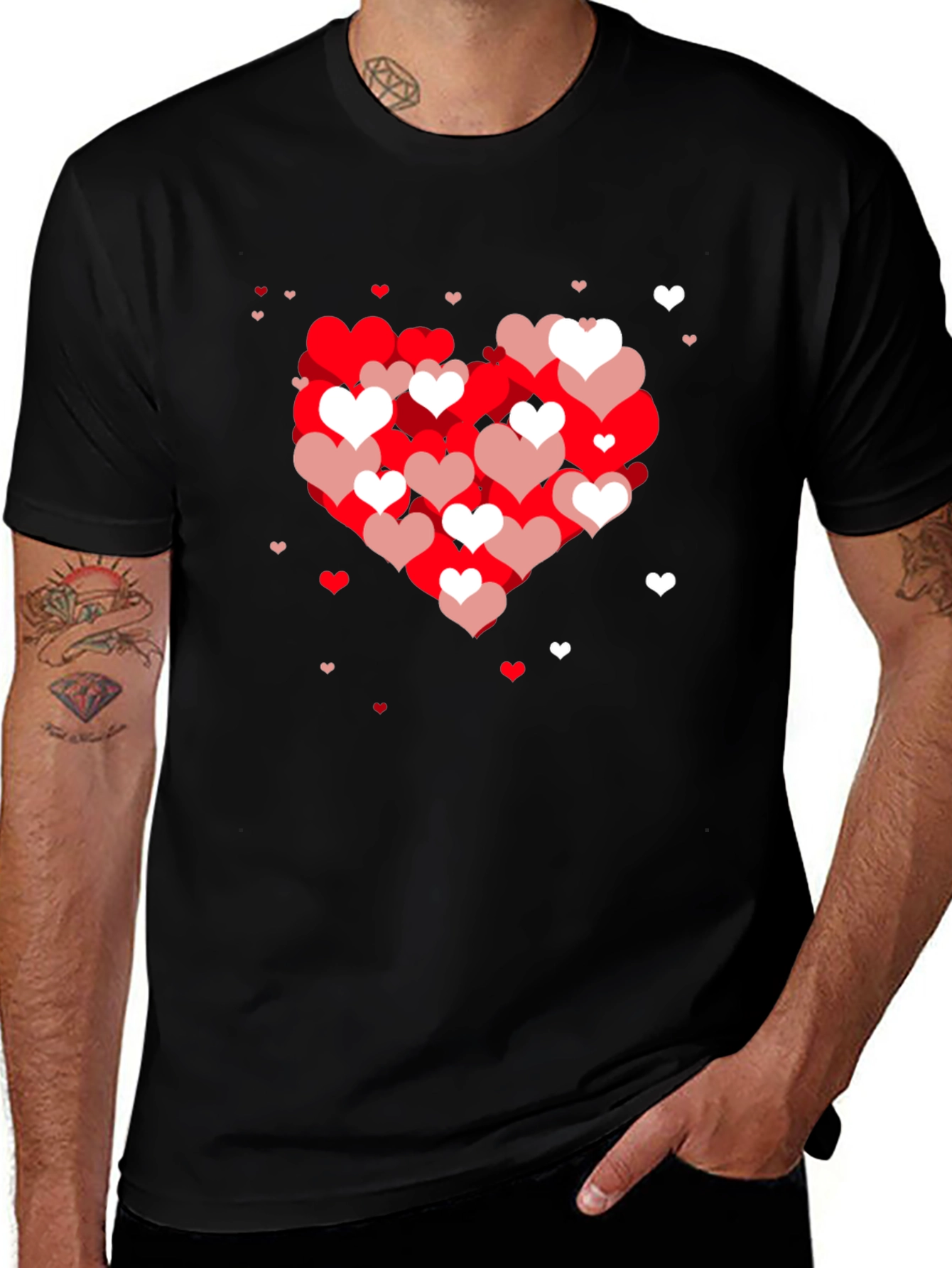 Heart Pattern Black T-Shirt