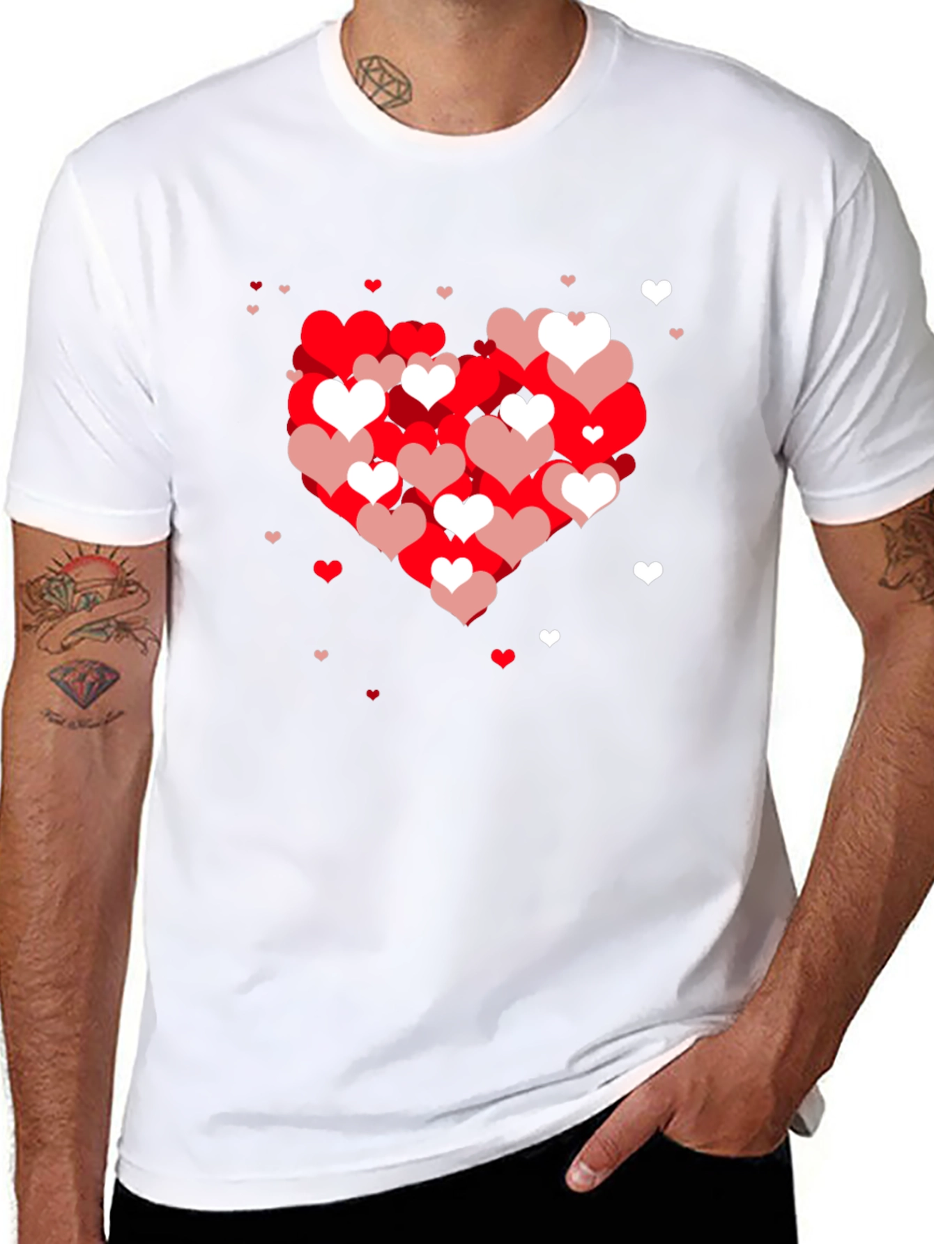 Heart Pattern Black T-Shirt