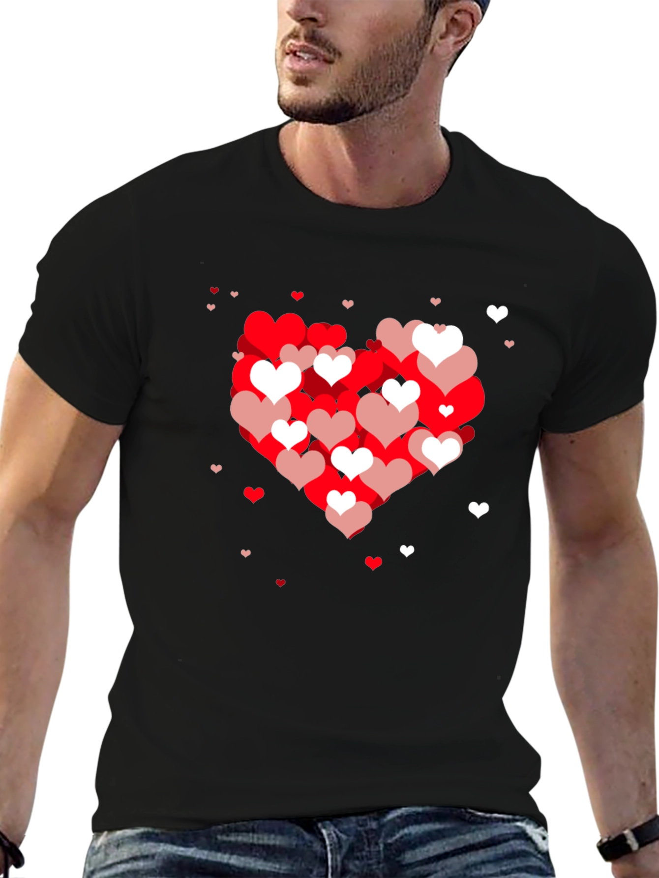 Heart Pattern Black T-Shirt
