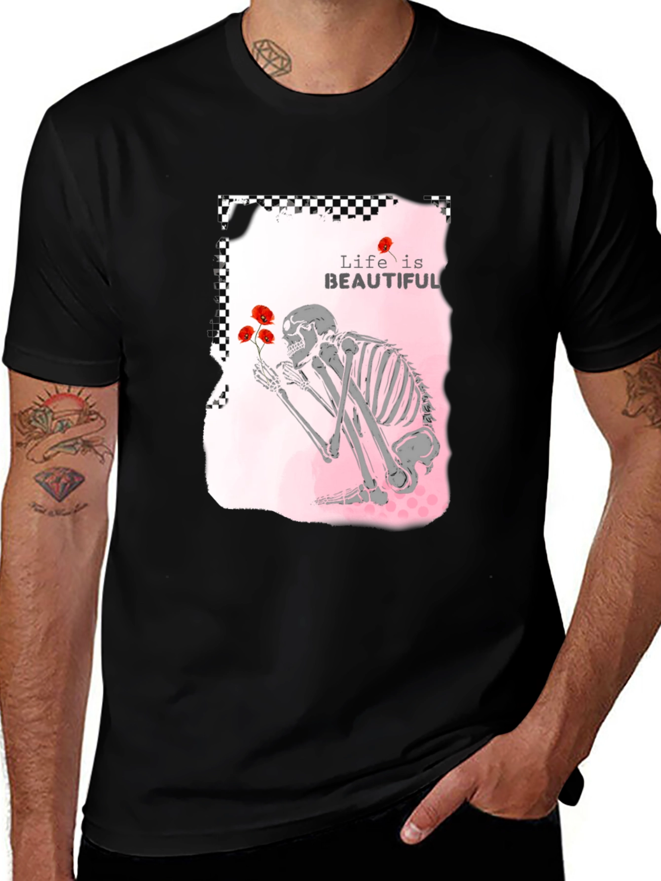 Life is Beautiful Skeleton Graphic T-Shirt