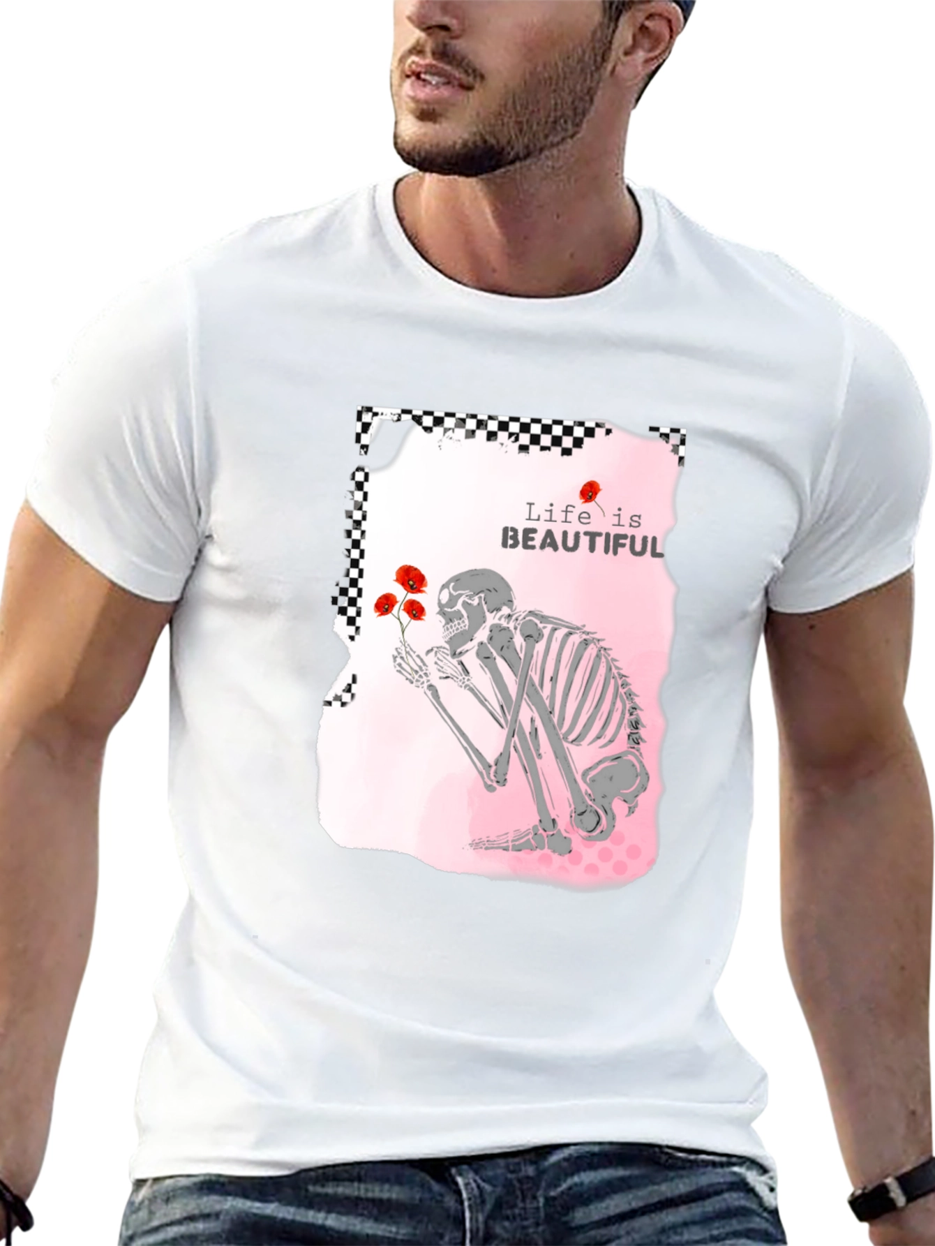 Life is Beautiful Skeleton Graphic T-Shirt