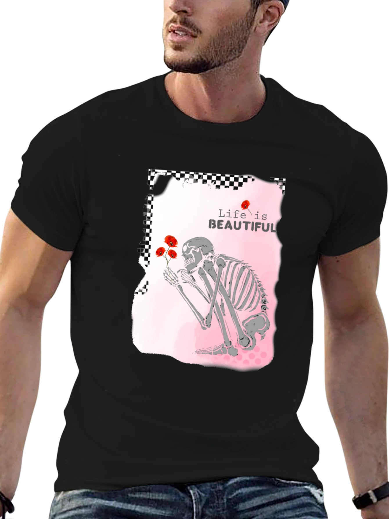 Life is Beautiful Skeleton Graphic T-Shirt