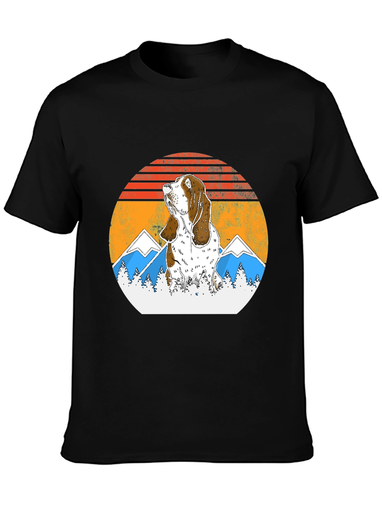 Basset Hound Mountain Sunset Graphic Tee