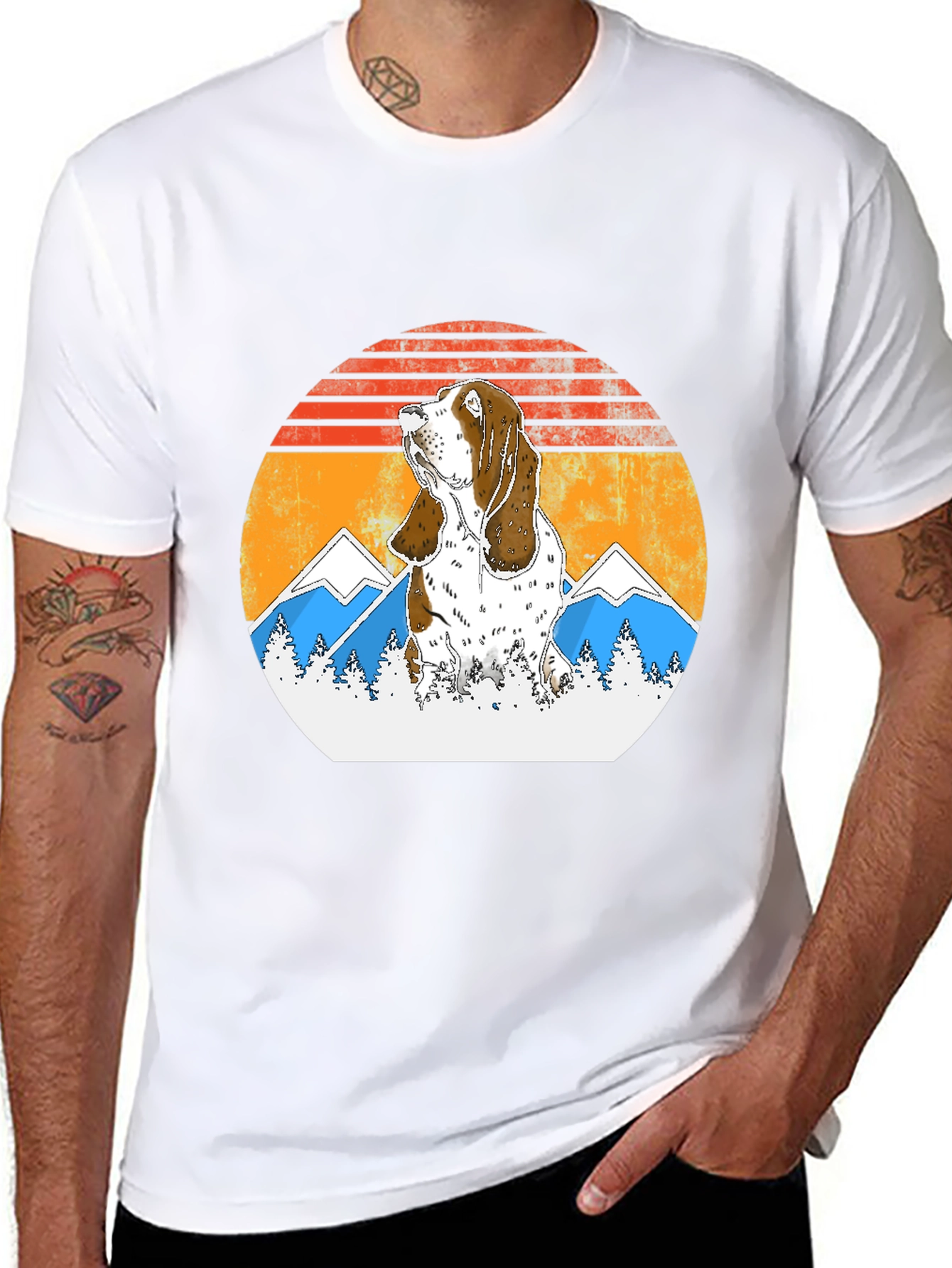 Basset Hound Mountain Sunset Graphic Tee