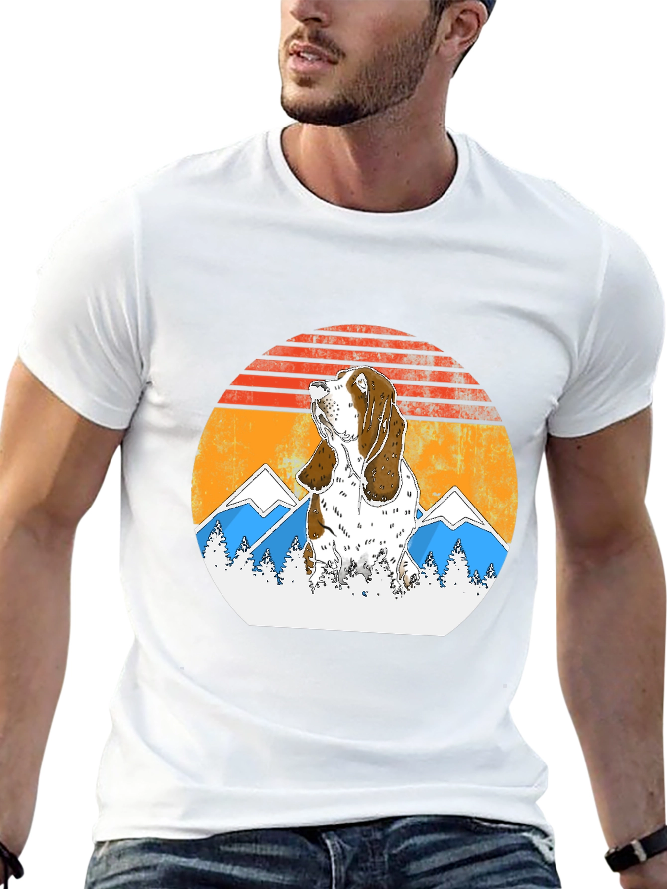 Basset Hound Mountain Sunset Graphic Tee