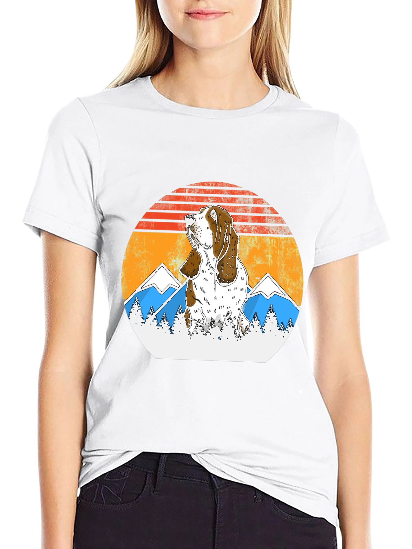 Basset Hound Mountain Sunset Graphic Tee