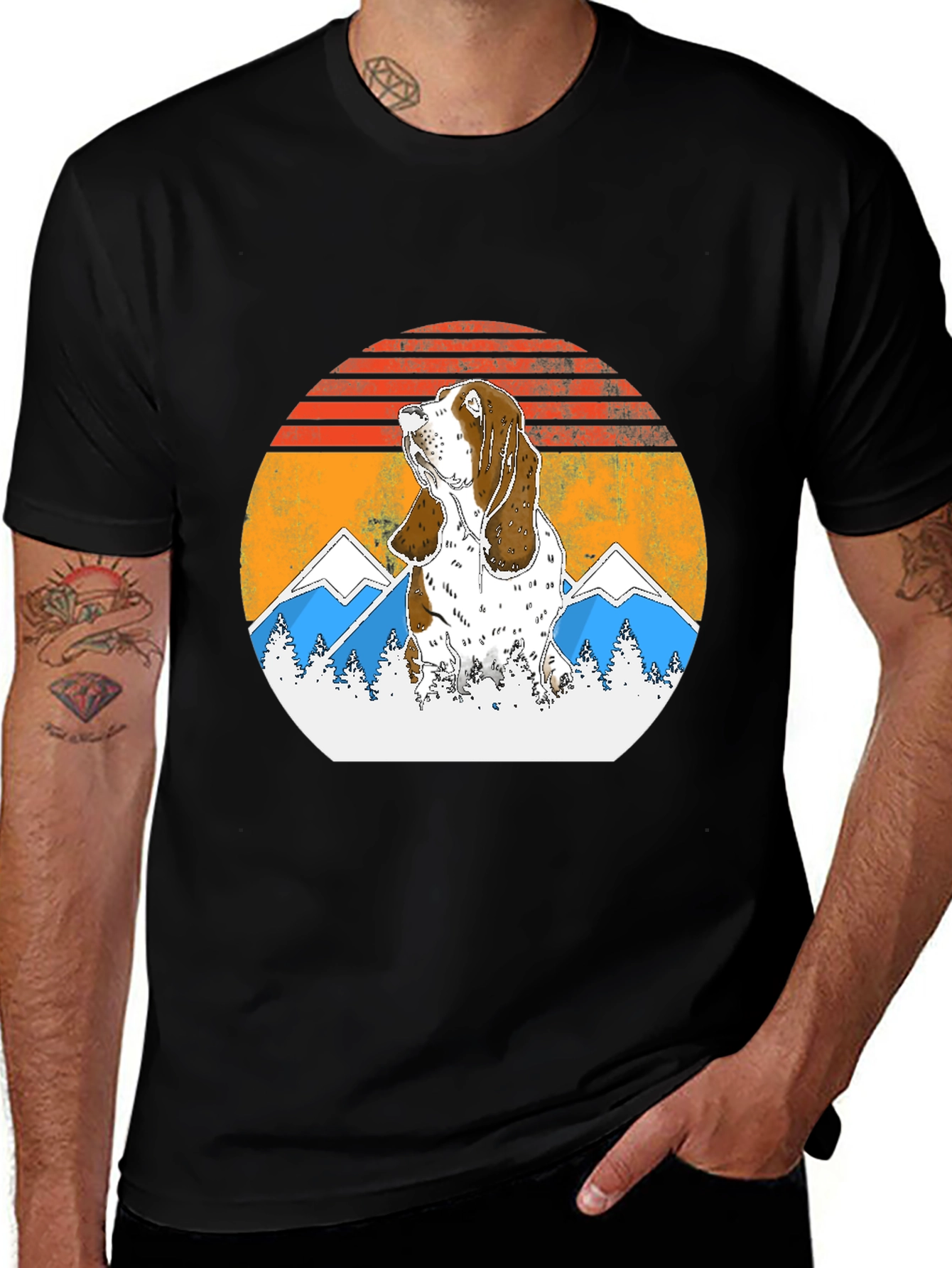 Basset Hound Mountain Sunset Graphic Tee