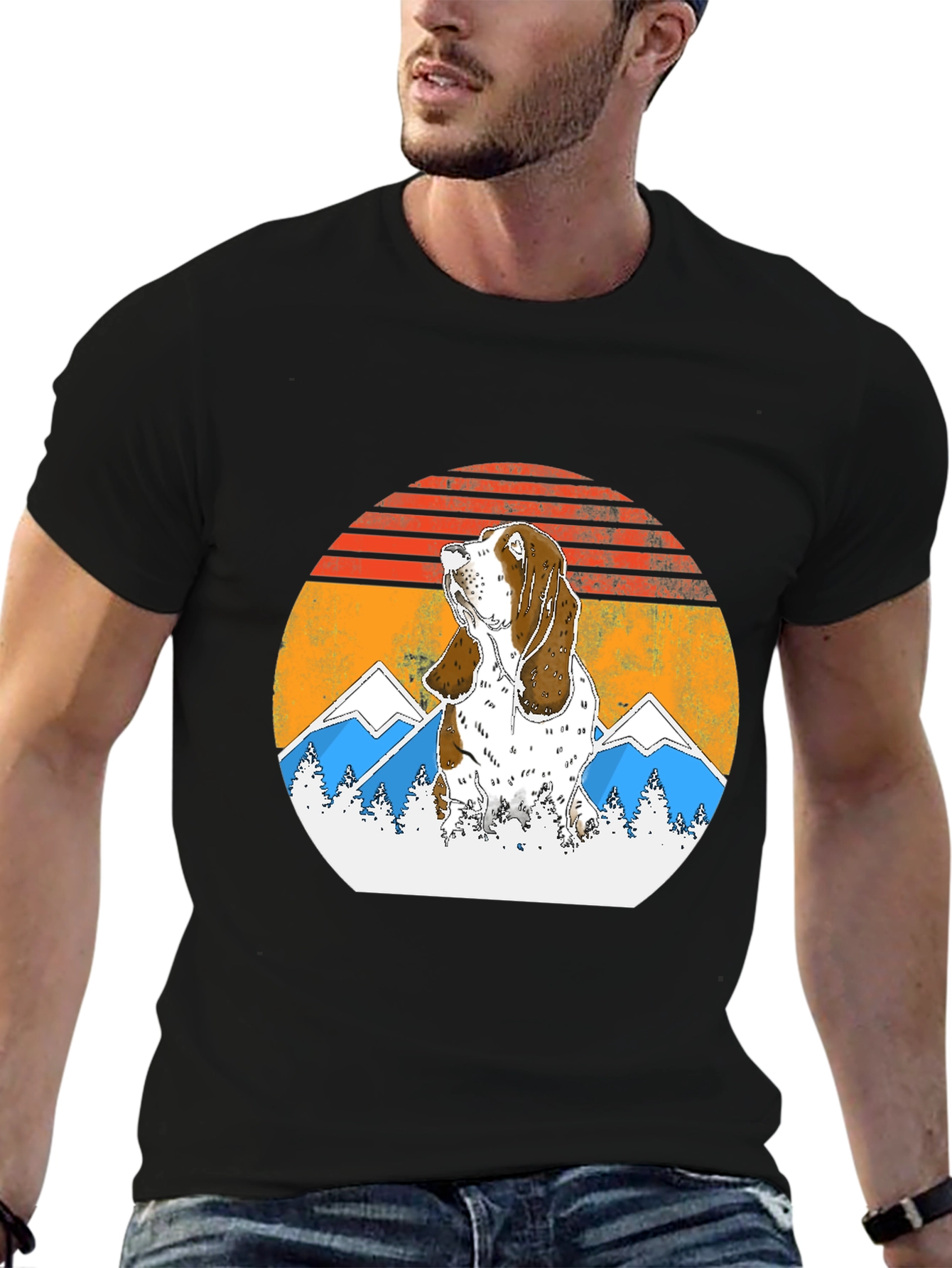 Basset Hound Mountain Sunset Graphic Tee