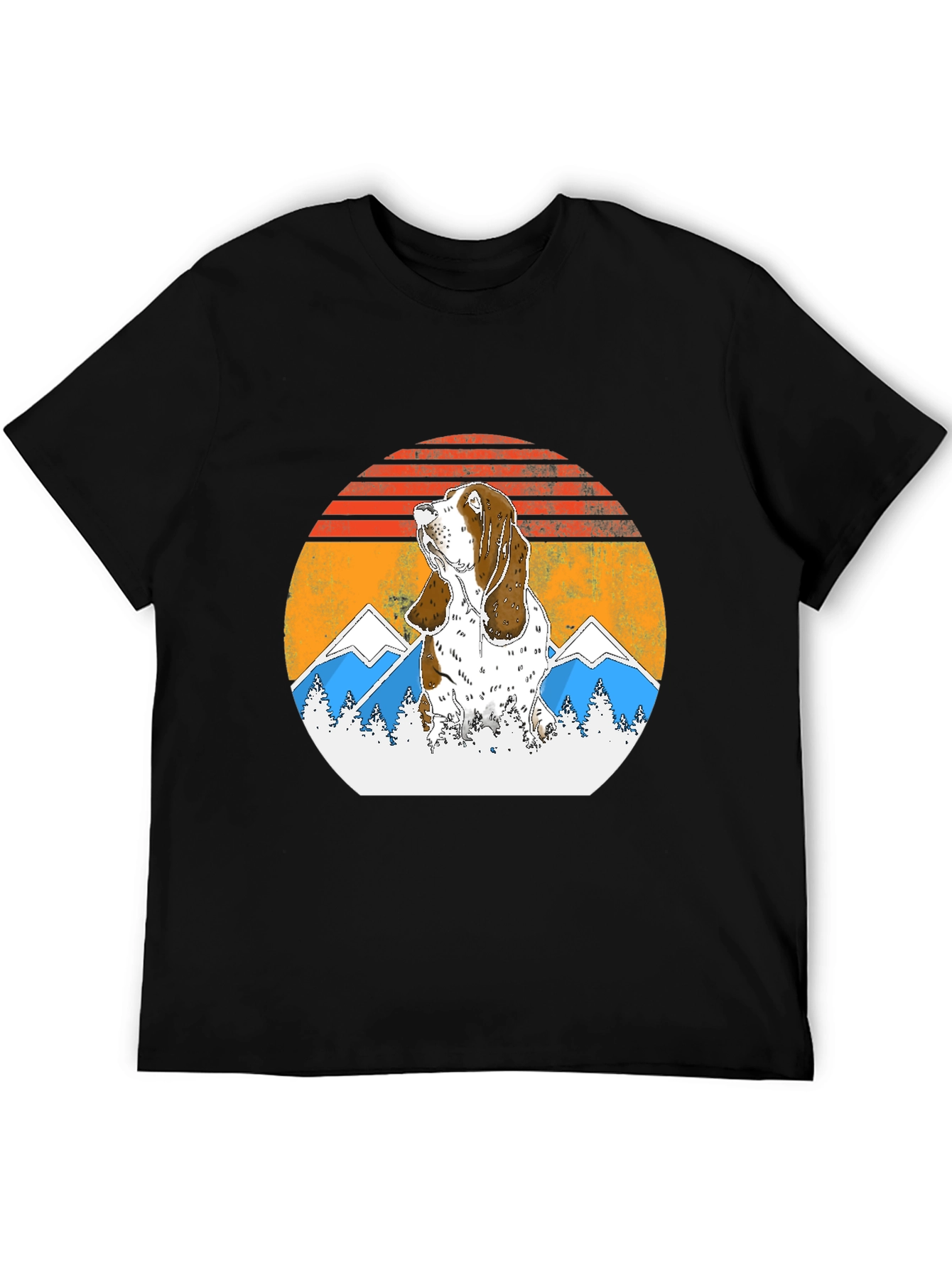 Basset Hound Mountain Sunset Graphic Tee