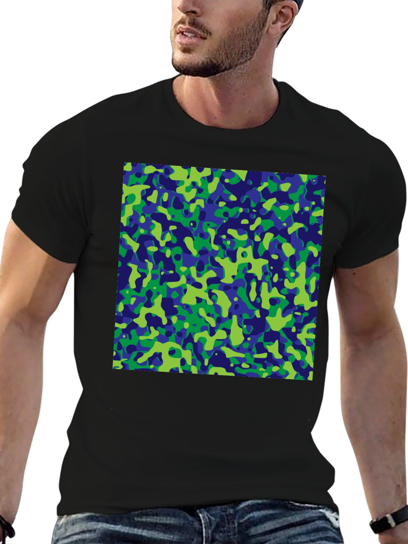 Abstract Camo Print Black T-Shirt
