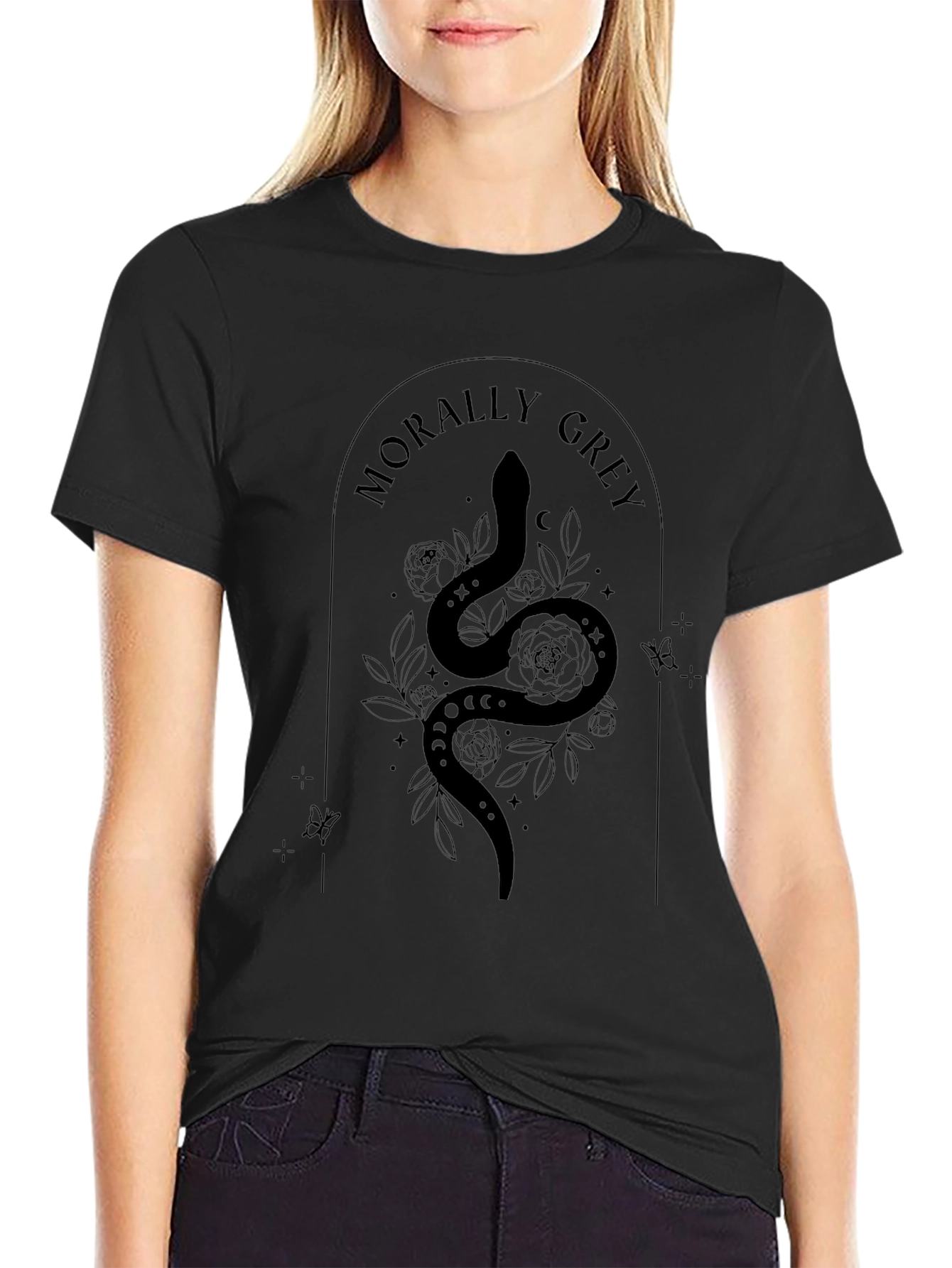 Morally Grey Snake Graphic Tee - Black