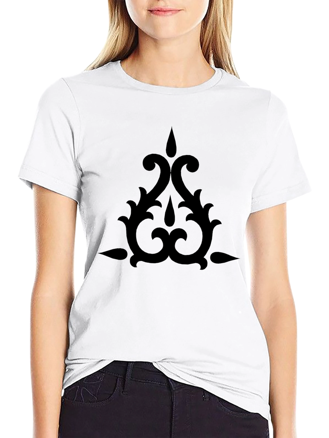 Stylish Black T-Shirt with Ornamental Design