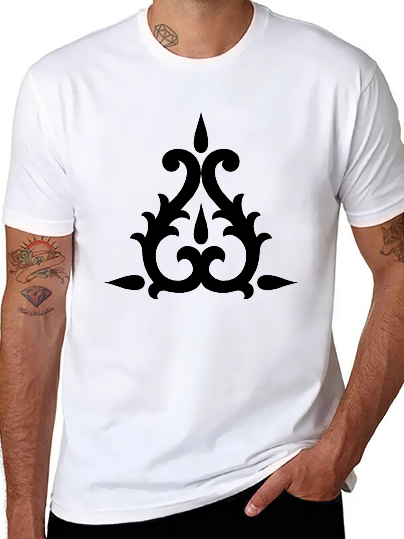 Stylish Black T-Shirt with Ornamental Design
