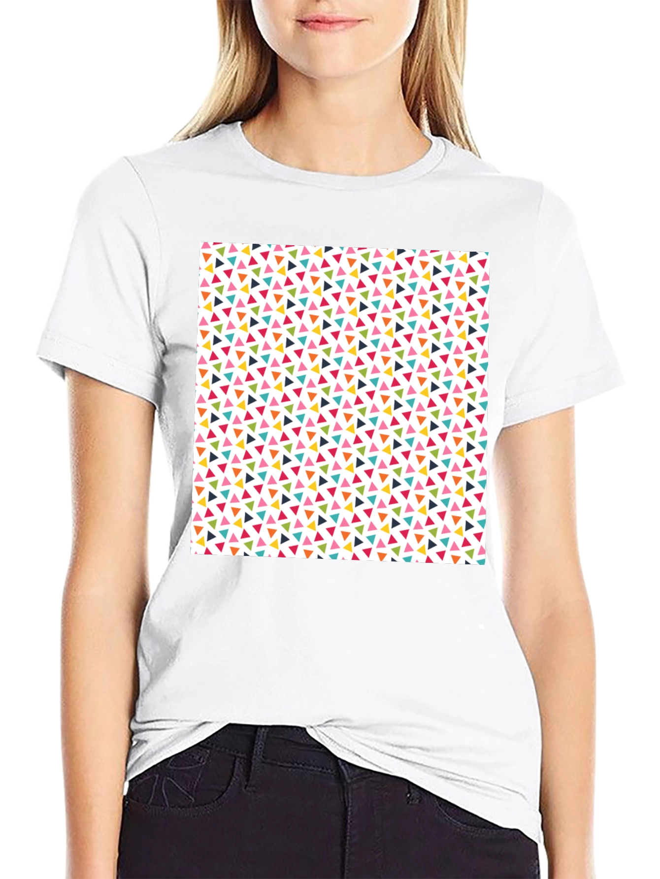 Fun Geometric Triangle Pattern Black T-Shirt