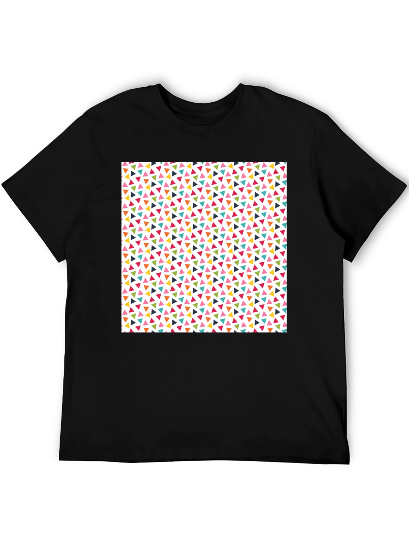 Fun Geometric Triangle Pattern Black T-Shirt