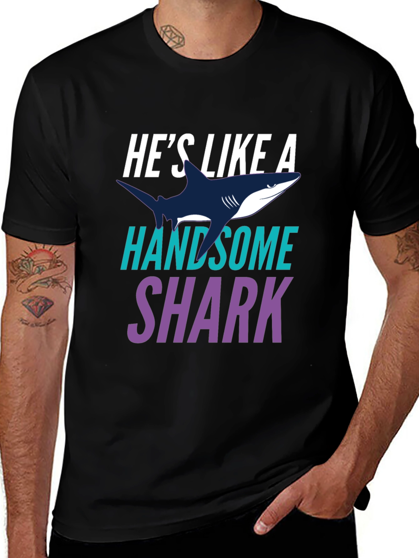 Hes Like a Handsome Shark Novelty Graphic Tee
