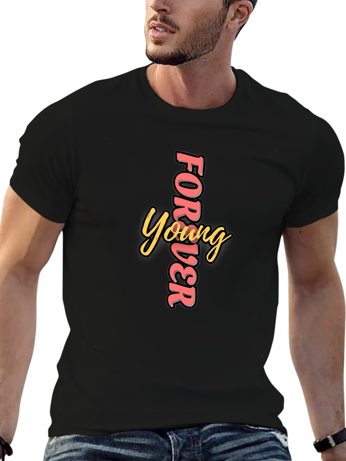 Forever Young Black Graphic Tee