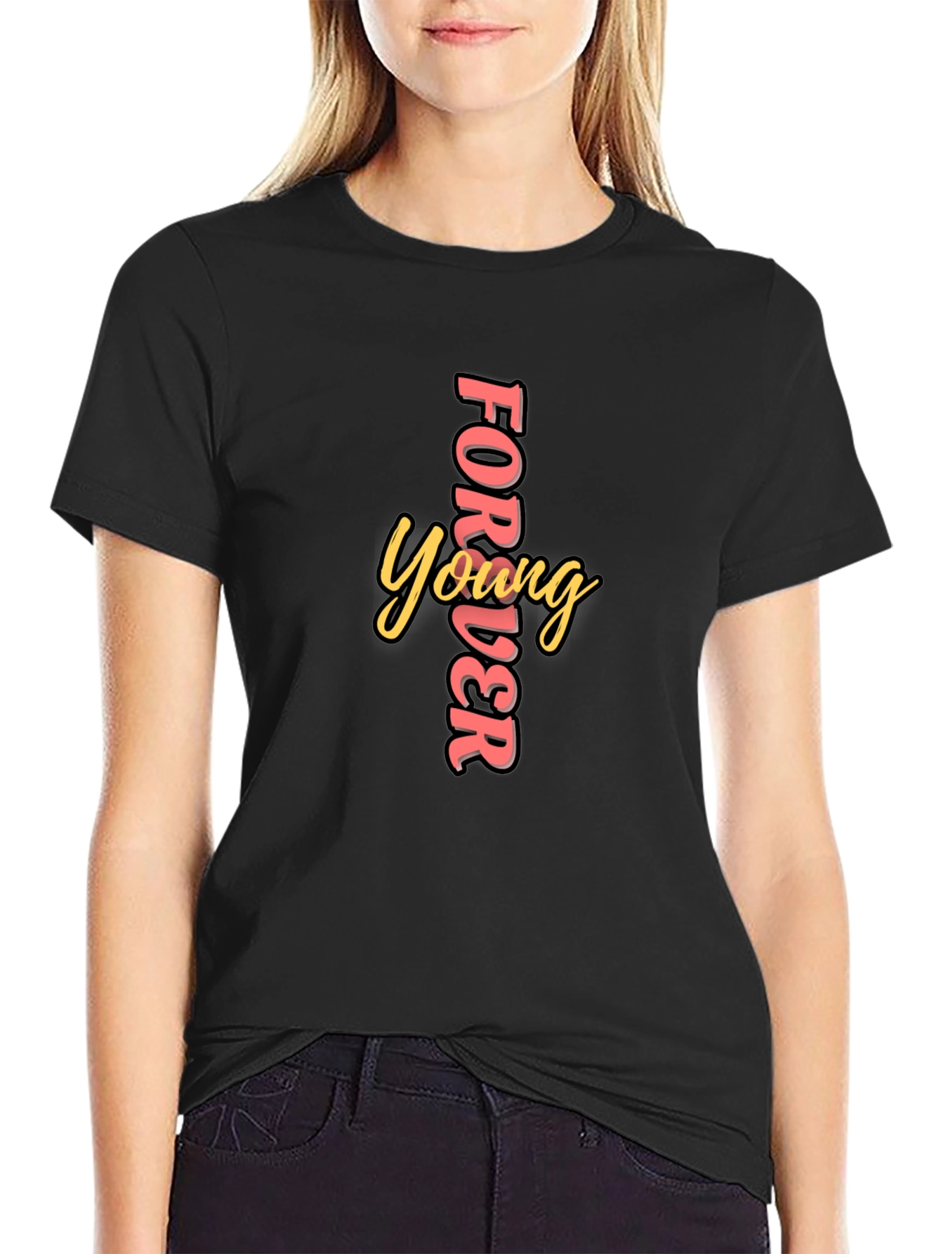 Forever Young Black Graphic Tee