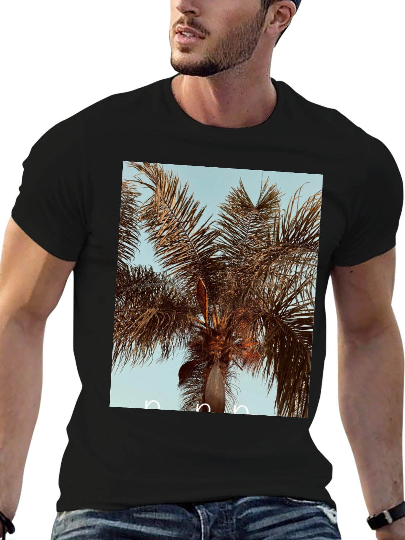 Palm Tree Graphic Black Cotton Tee