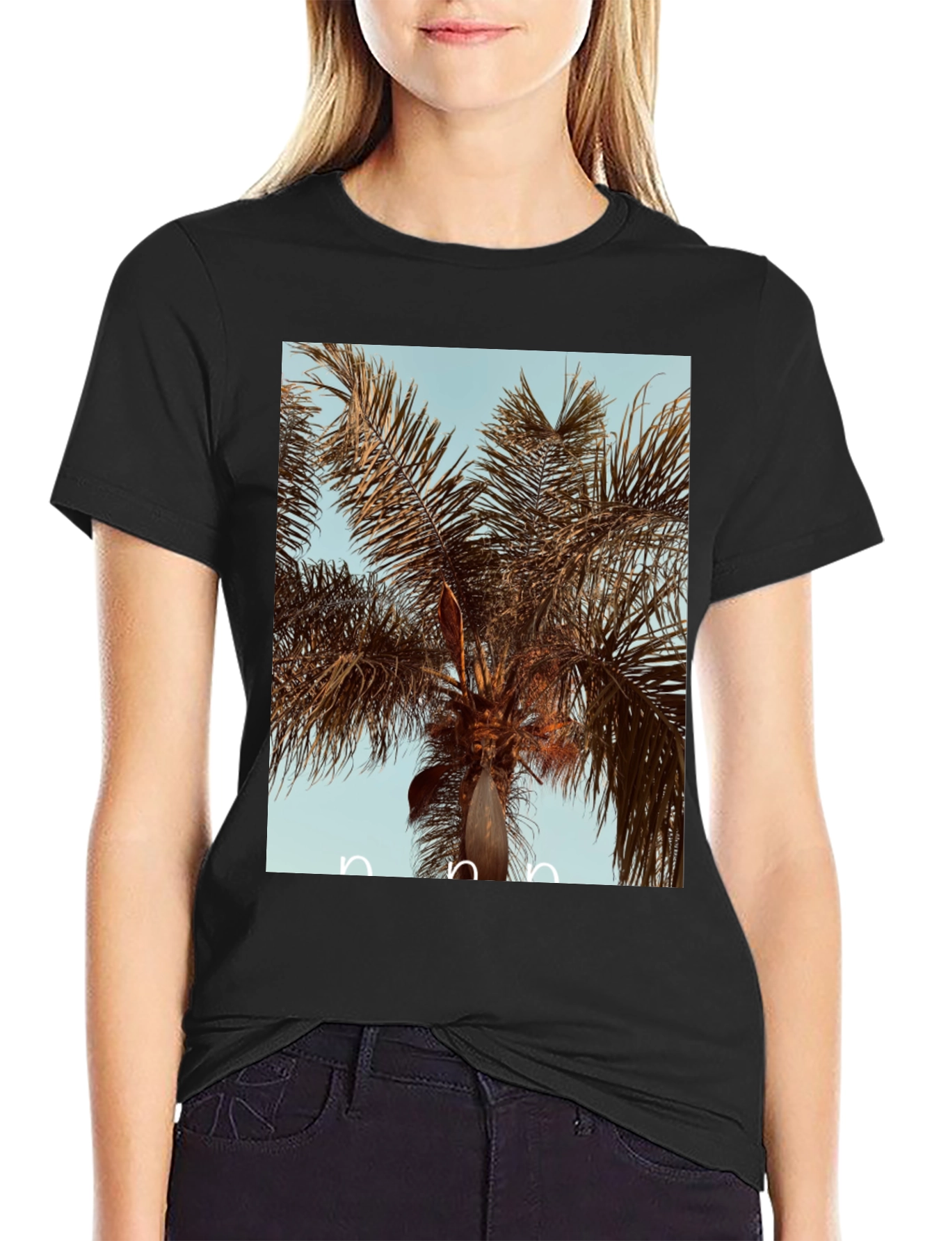 Palm Tree Graphic Black Cotton Tee