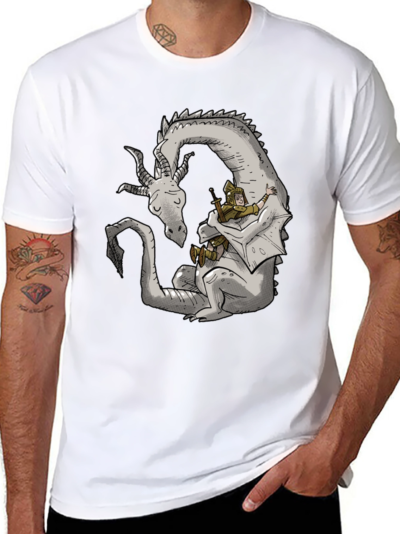 Dragon Hug Black T-Shirt - Fantasy Comfort