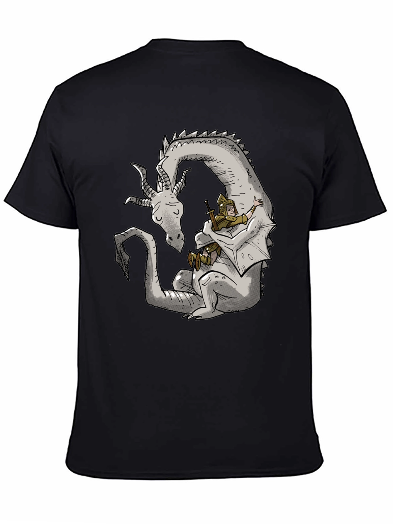 Dragon Hug Black T-Shirt - Fantasy Comfort