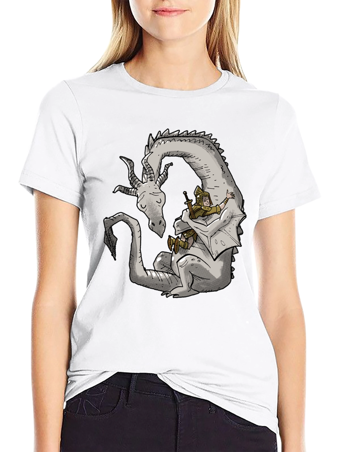 Dragon Hug Black T-Shirt - Fantasy Comfort