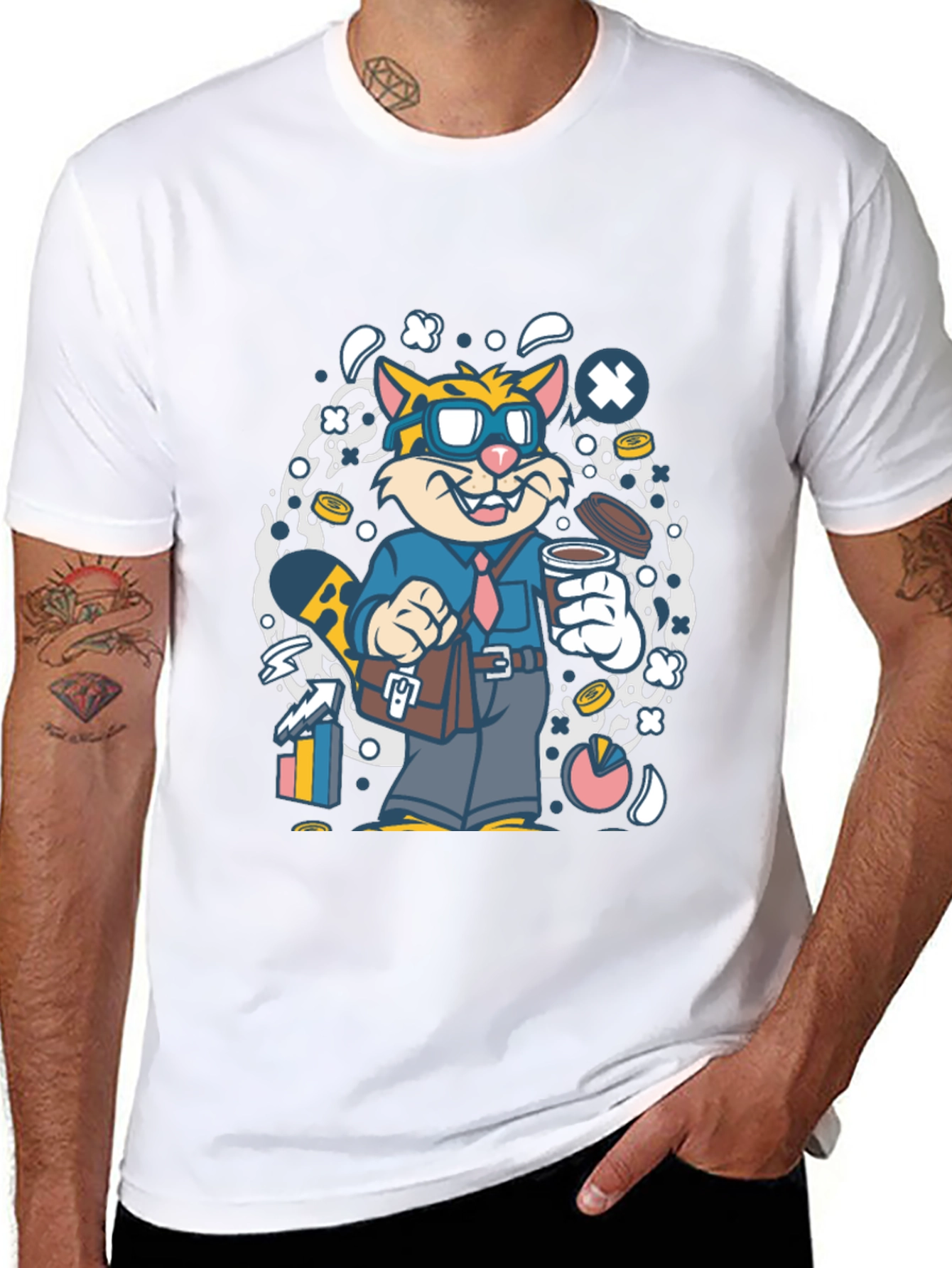 Cartoon Cat Businessman Graphic T-Shirt