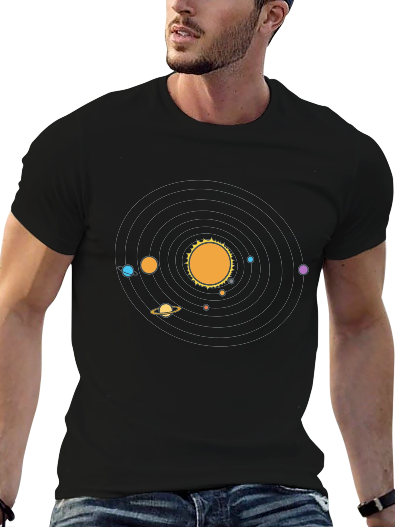 Planets Graphic Print Black T-Shirt