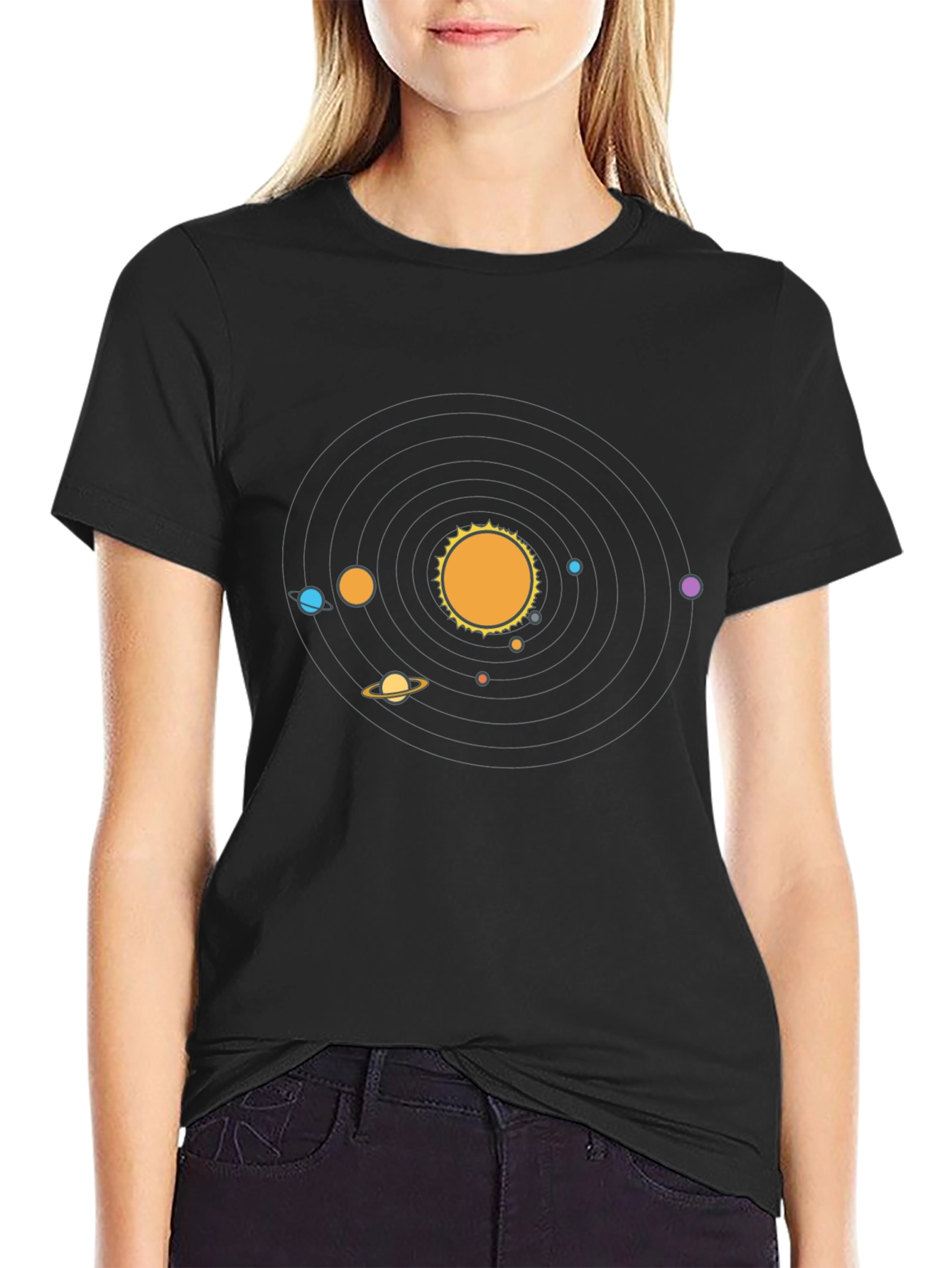 Planets Graphic Print Black T-Shirt