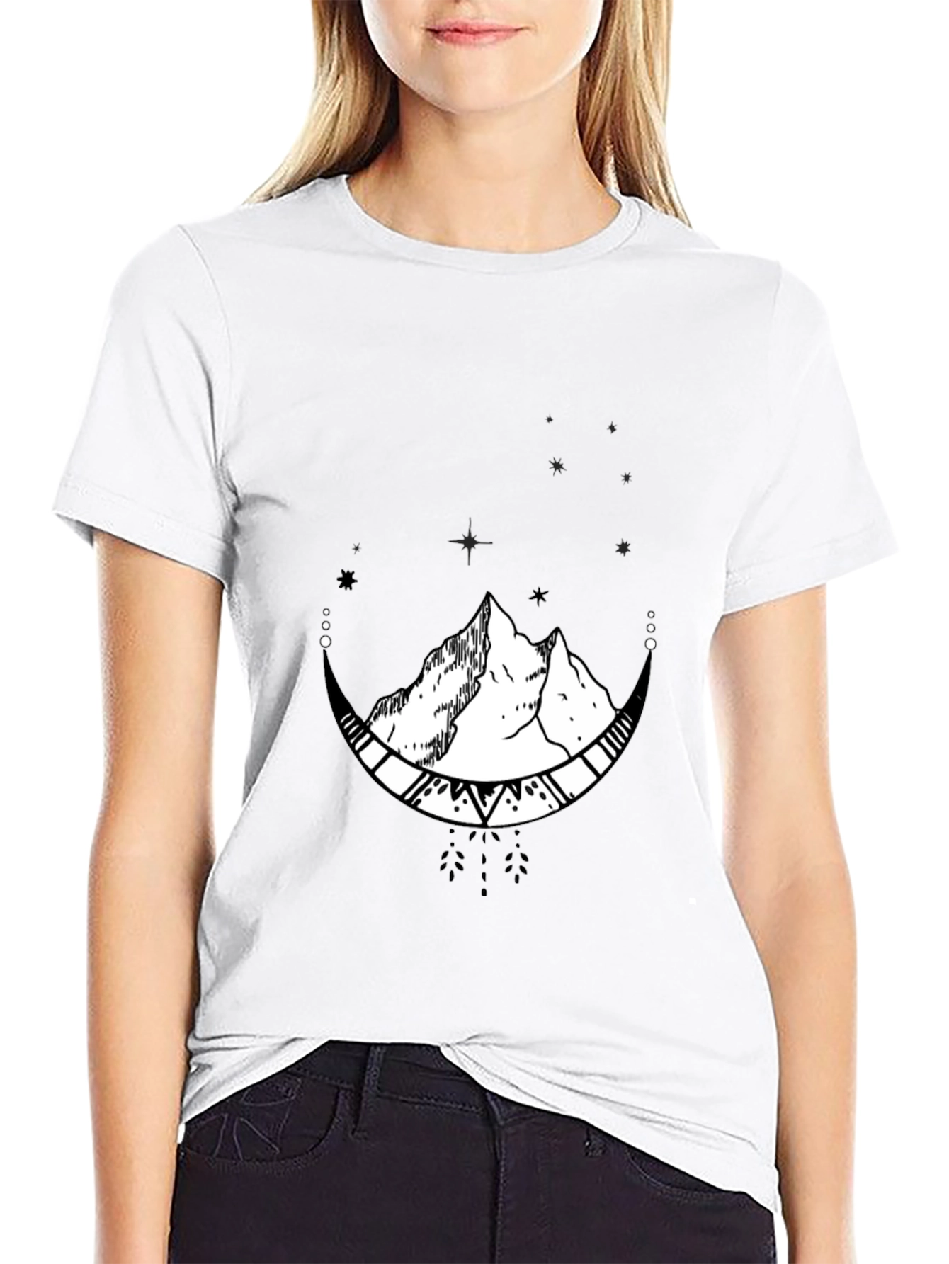 Mountain Moon Graphic Tee - Black Cotton Blend