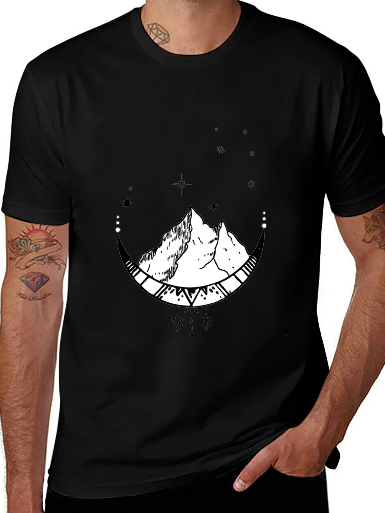 Mountain Moon Graphic Tee - Black Cotton Blend