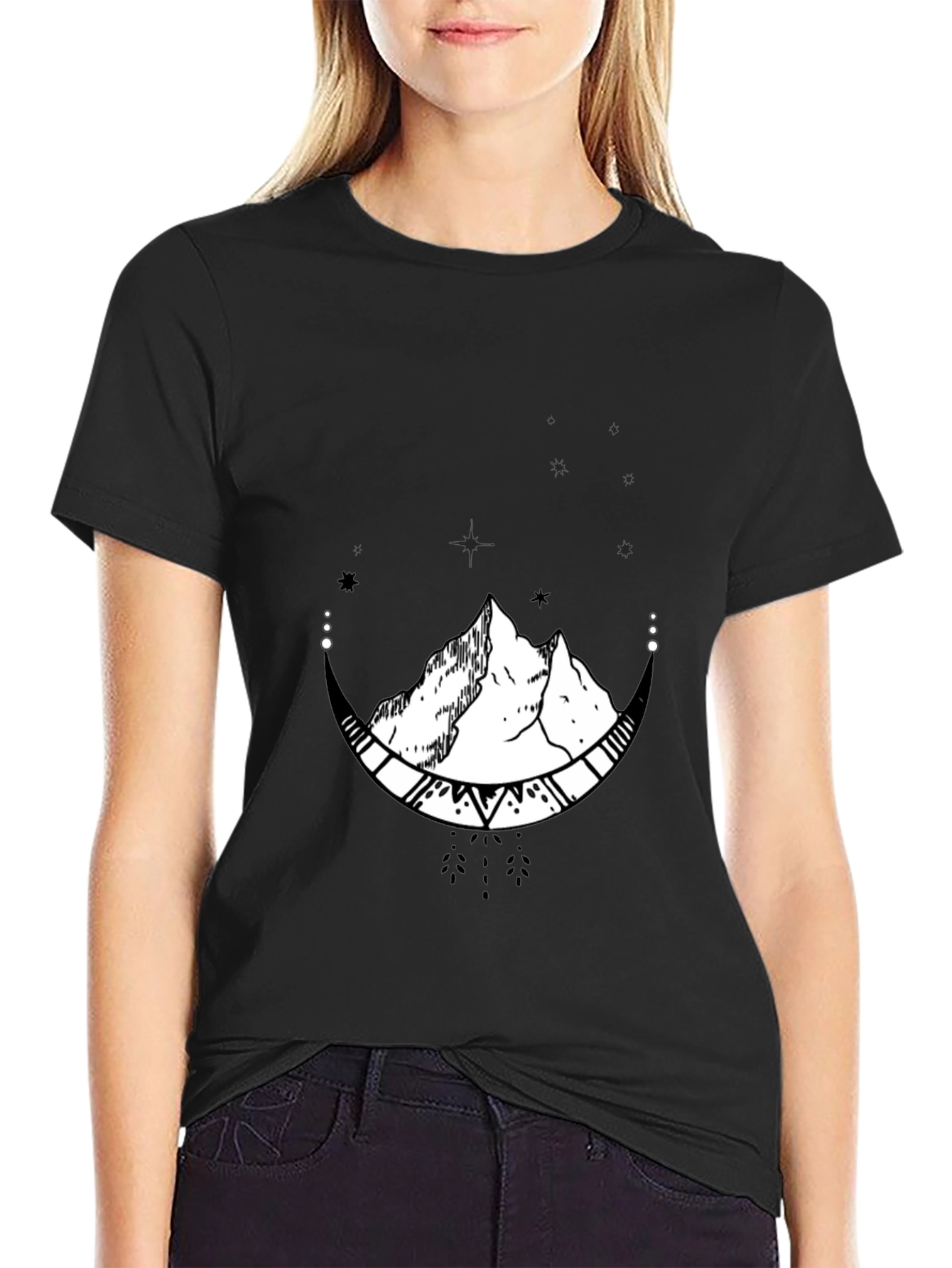 Mountain Moon Graphic Tee - Black Cotton Blend