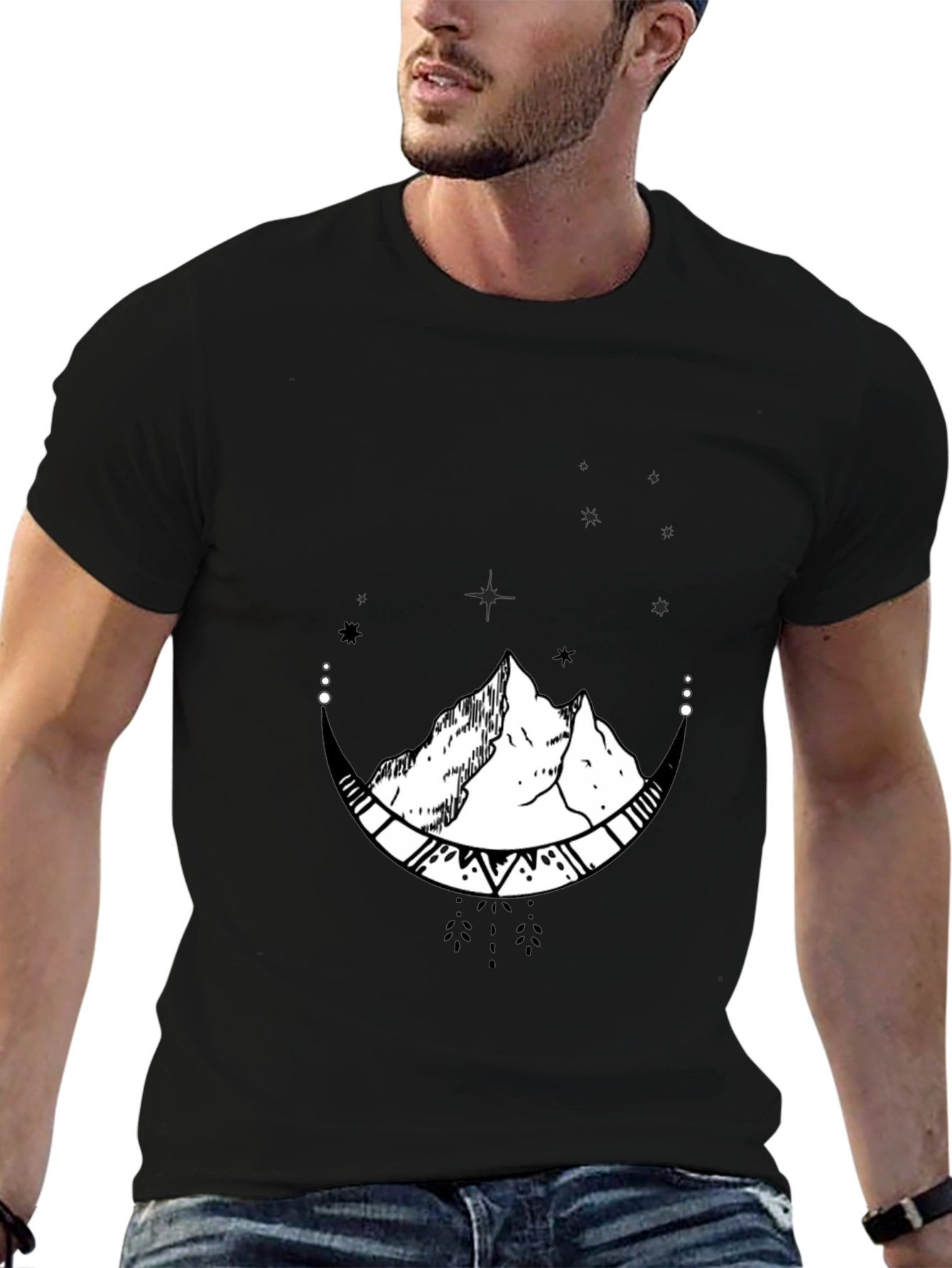 Mountain Moon Graphic Tee - Black Cotton Blend