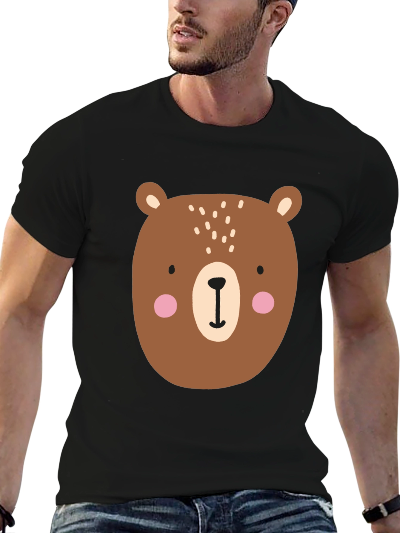 Cute Cartoon Bear Graphic T-Shirt - Mens Black Tee