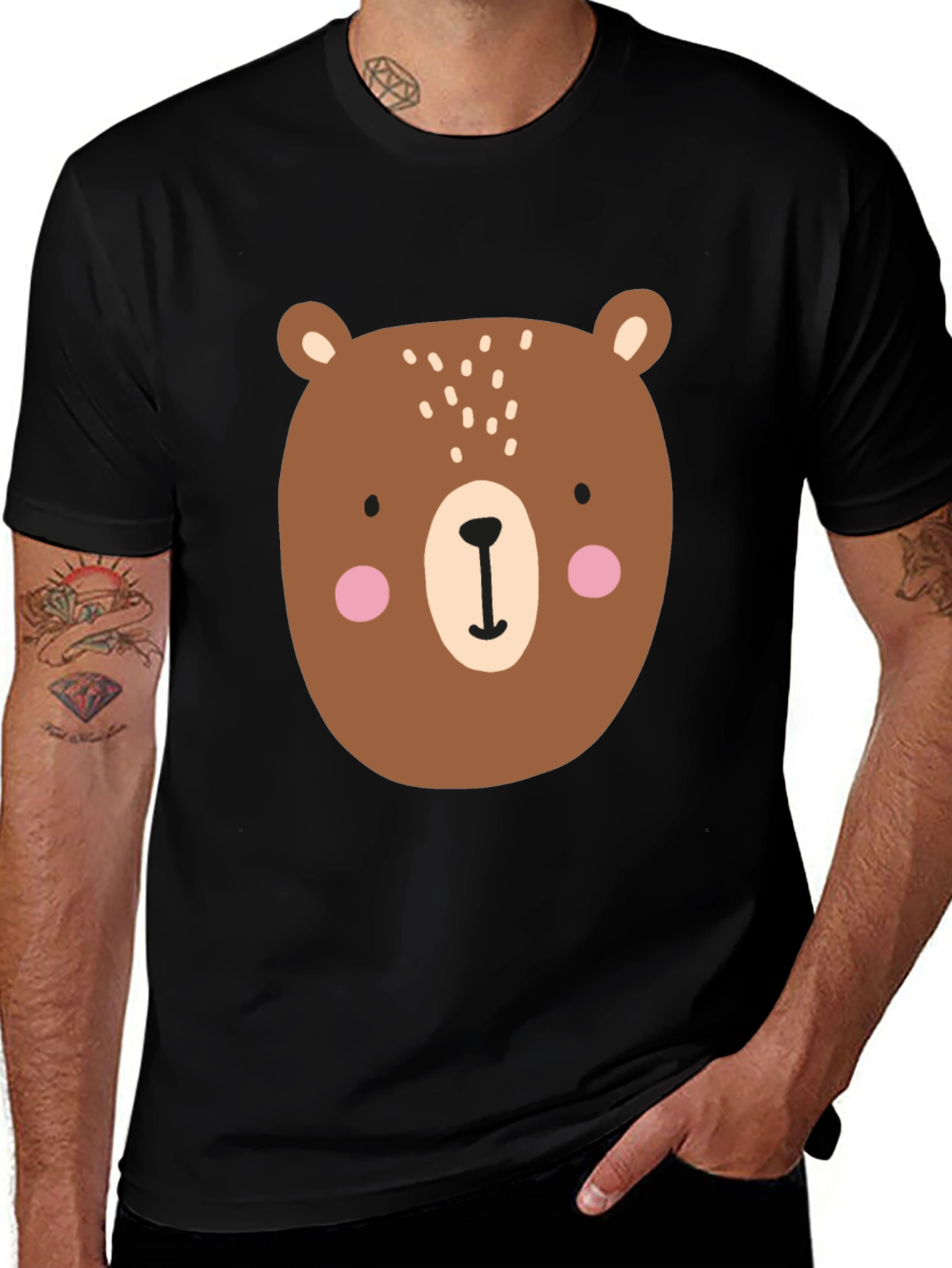 Cute Cartoon Bear Graphic T-Shirt - Mens Black Tee