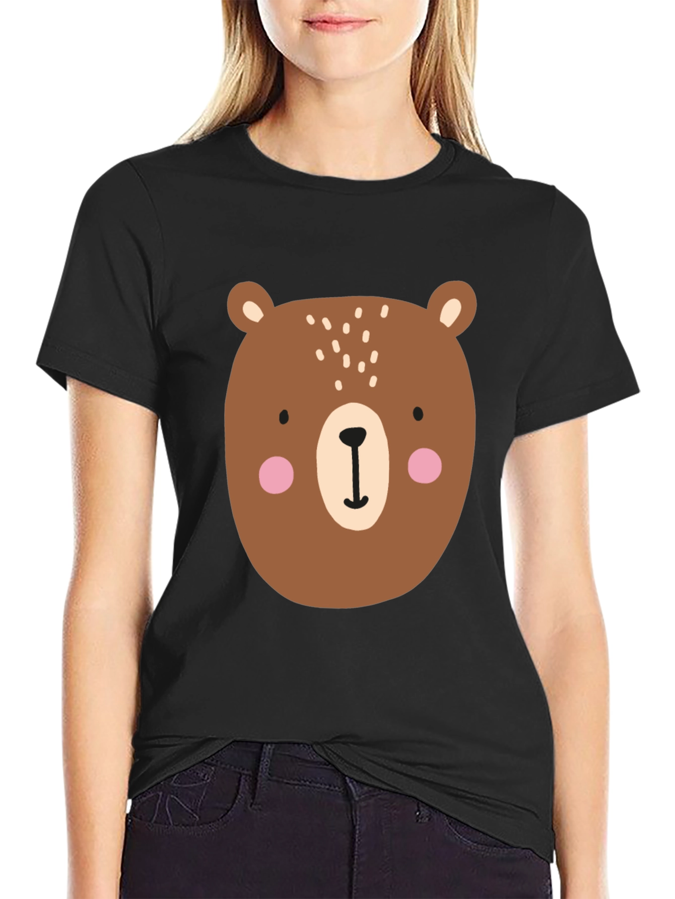 Cute Cartoon Bear Graphic T-Shirt - Mens Black Tee
