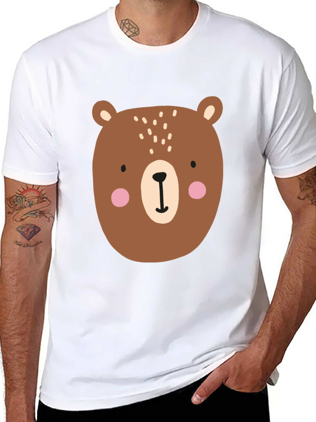 Cute Cartoon Bear Graphic T-Shirt - Mens Black Tee