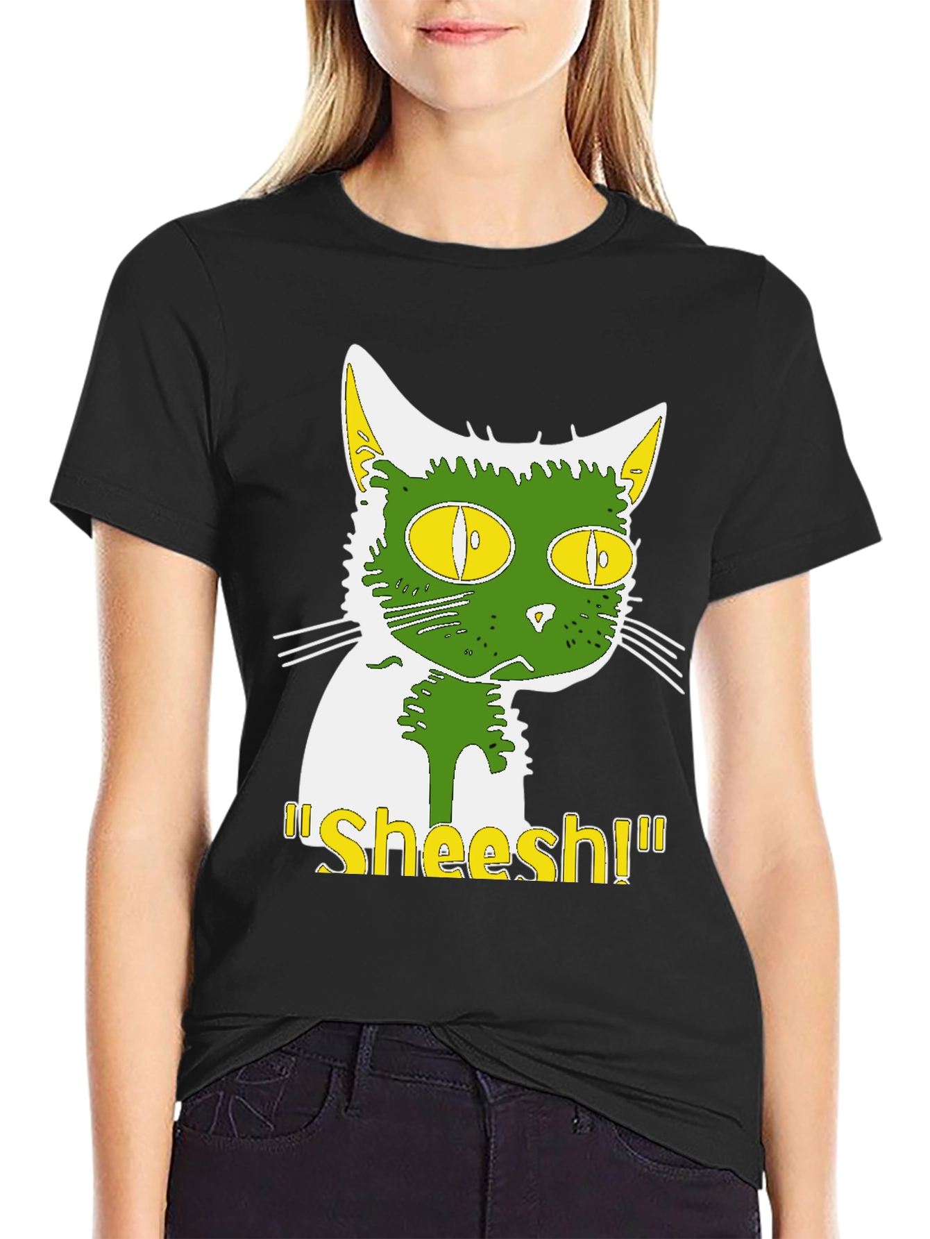 Sheesh Cat T-Shirt - Green & Yellow Graphic Tee