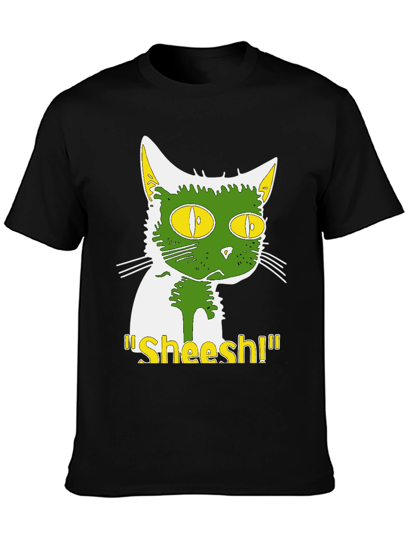 Sheesh Cat T-Shirt - Green & Yellow Graphic Tee