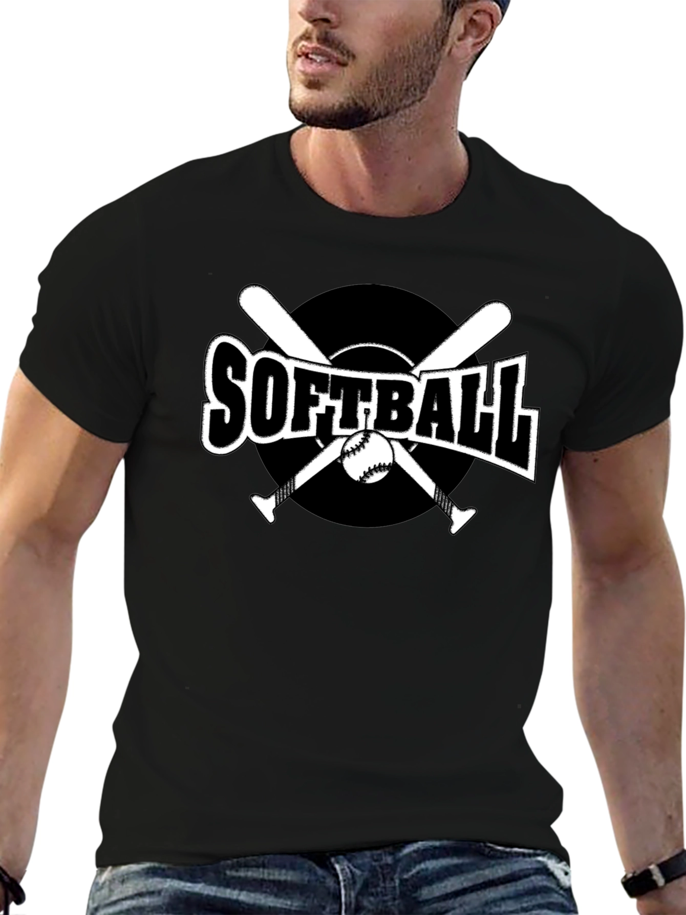 Softball Graphic Tee - Black Cotton Casual Shirt