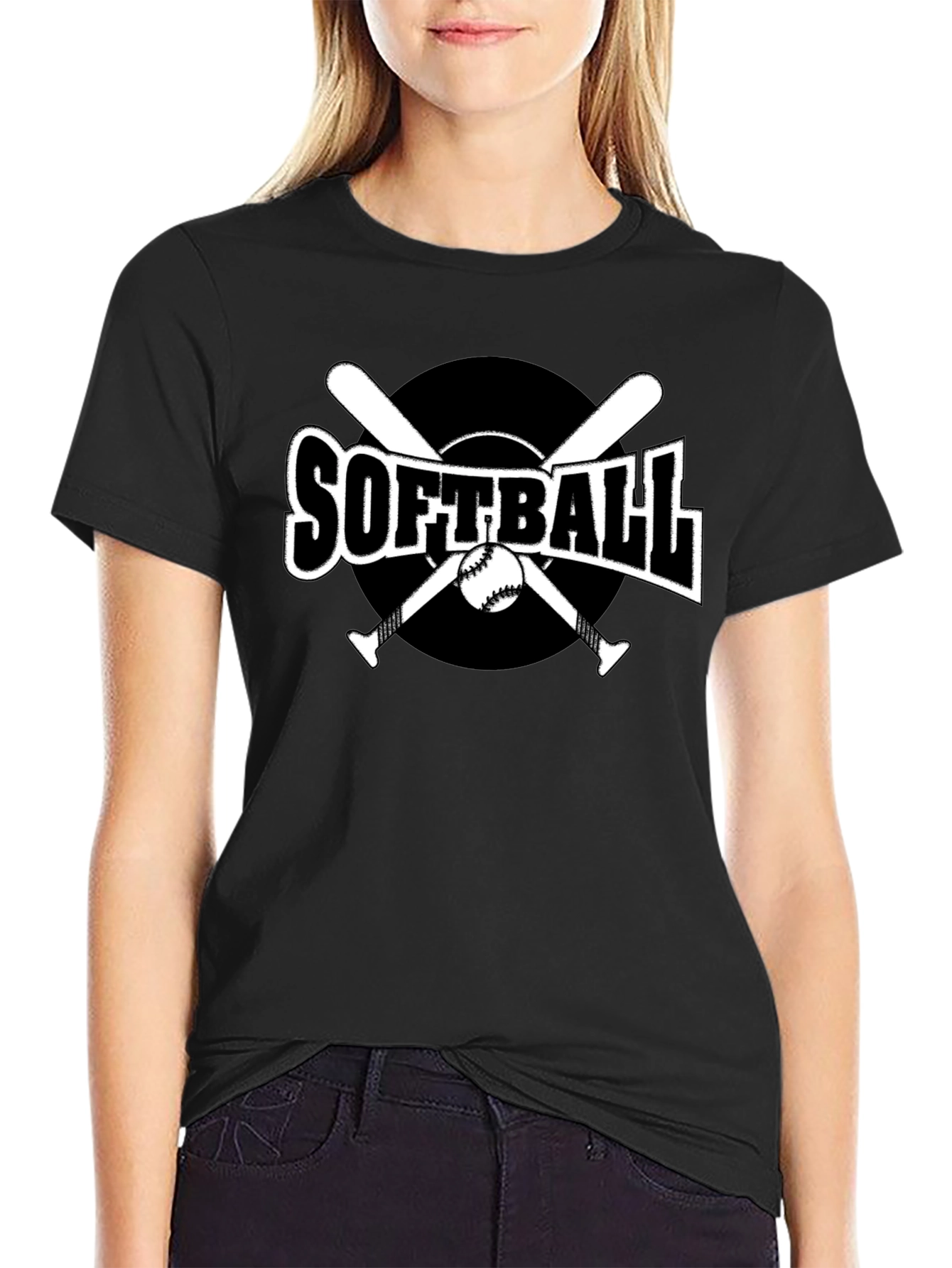 Softball Graphic Tee - Black Cotton Casual Shirt
