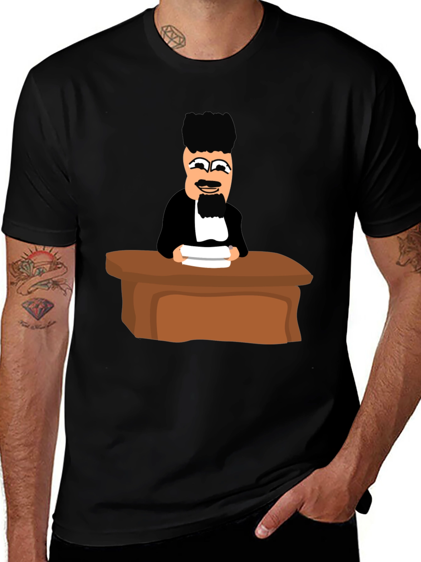 Judge Cartoon Graphic T-Shirt - Black Crew Neck Tee