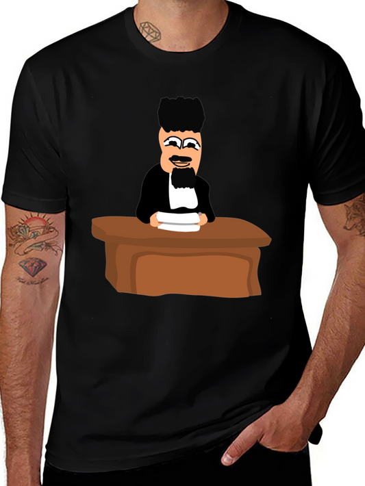 Judge Cartoon Graphic T-Shirt - Black Crew Neck Tee
