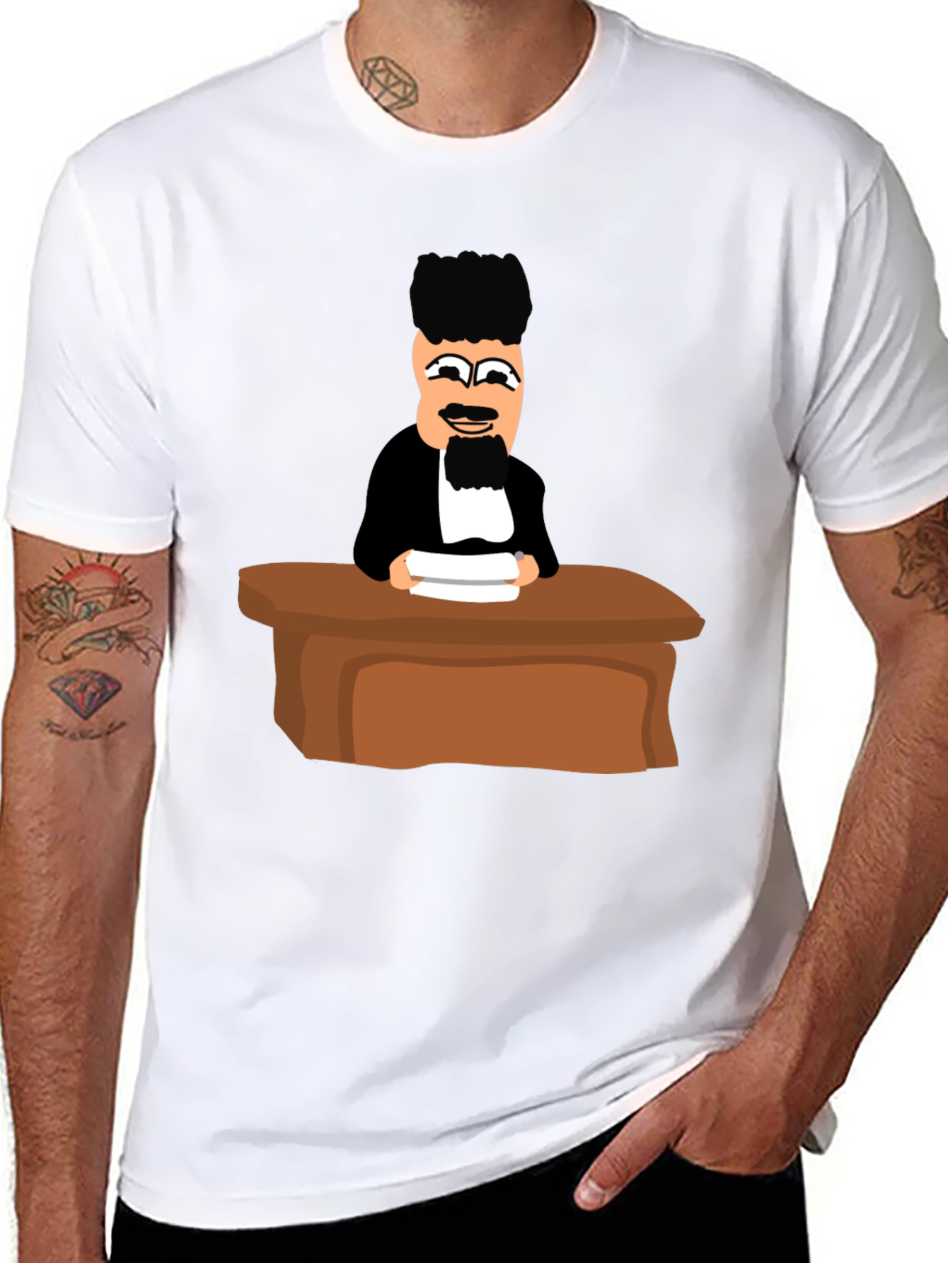 Judge Cartoon Graphic T-Shirt - Black Crew Neck Tee